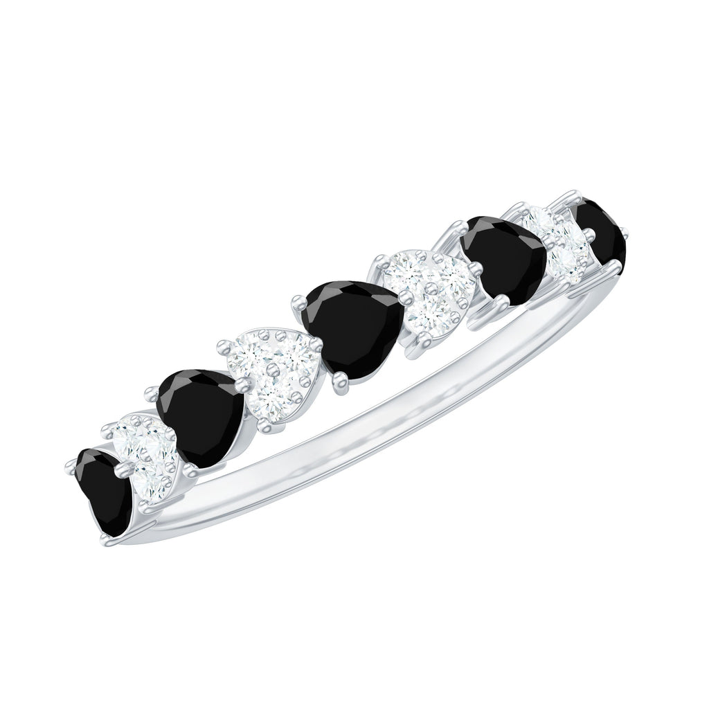 Heart Shaped Black Onyx and Diamond Half Eternity Ring