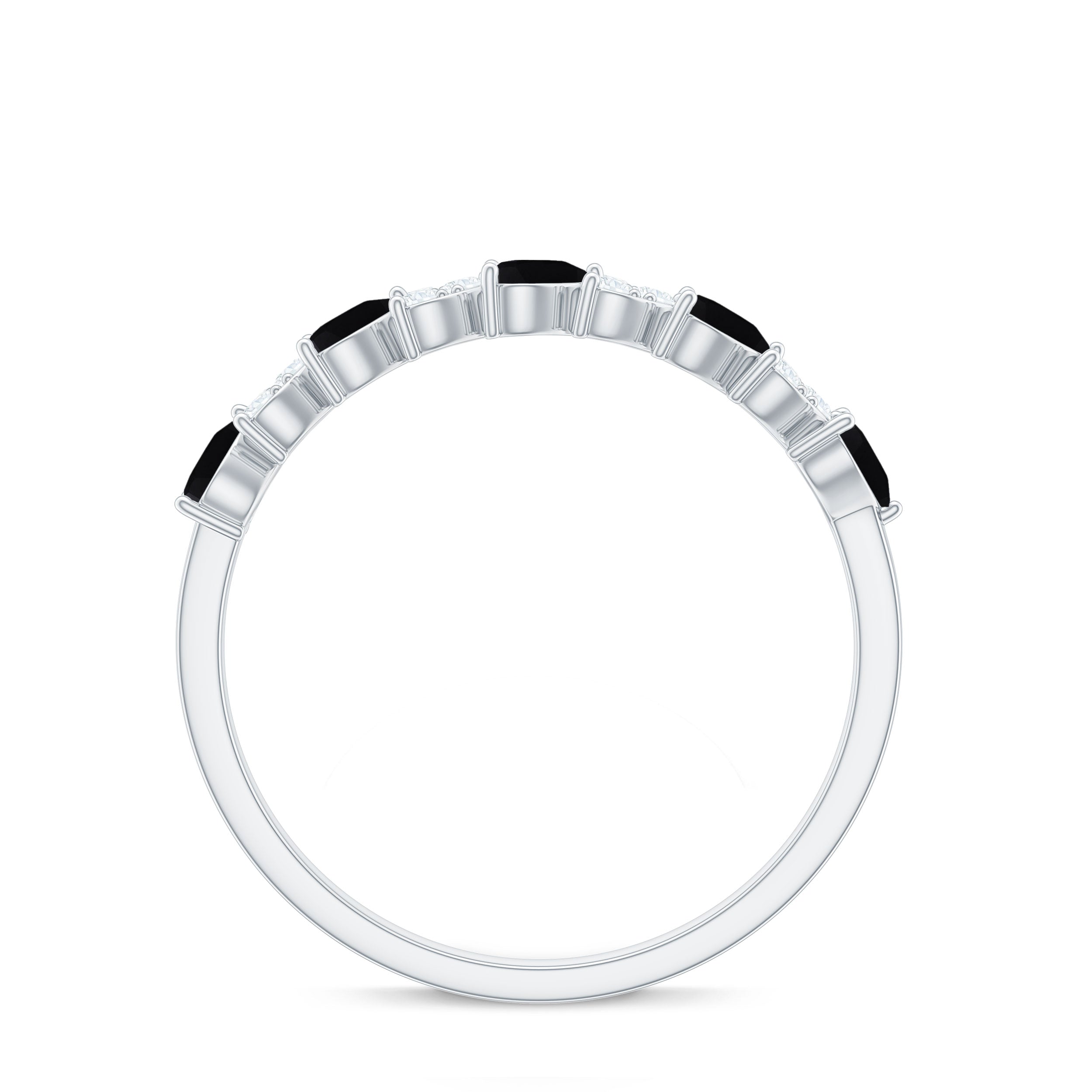 Heart Shaped Black Onyx and Diamond Half Eternity Ring