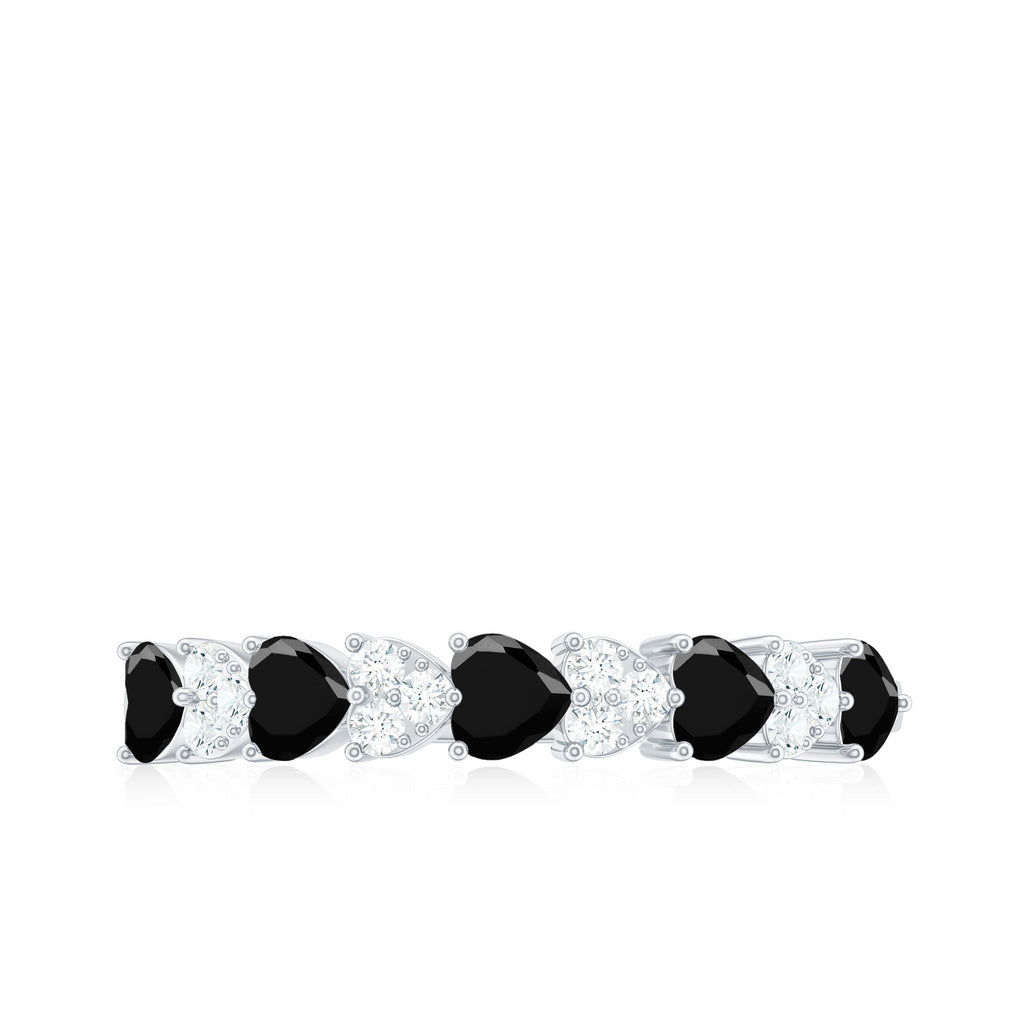 Heart Shaped Black Onyx and Diamond Half Eternity Ring