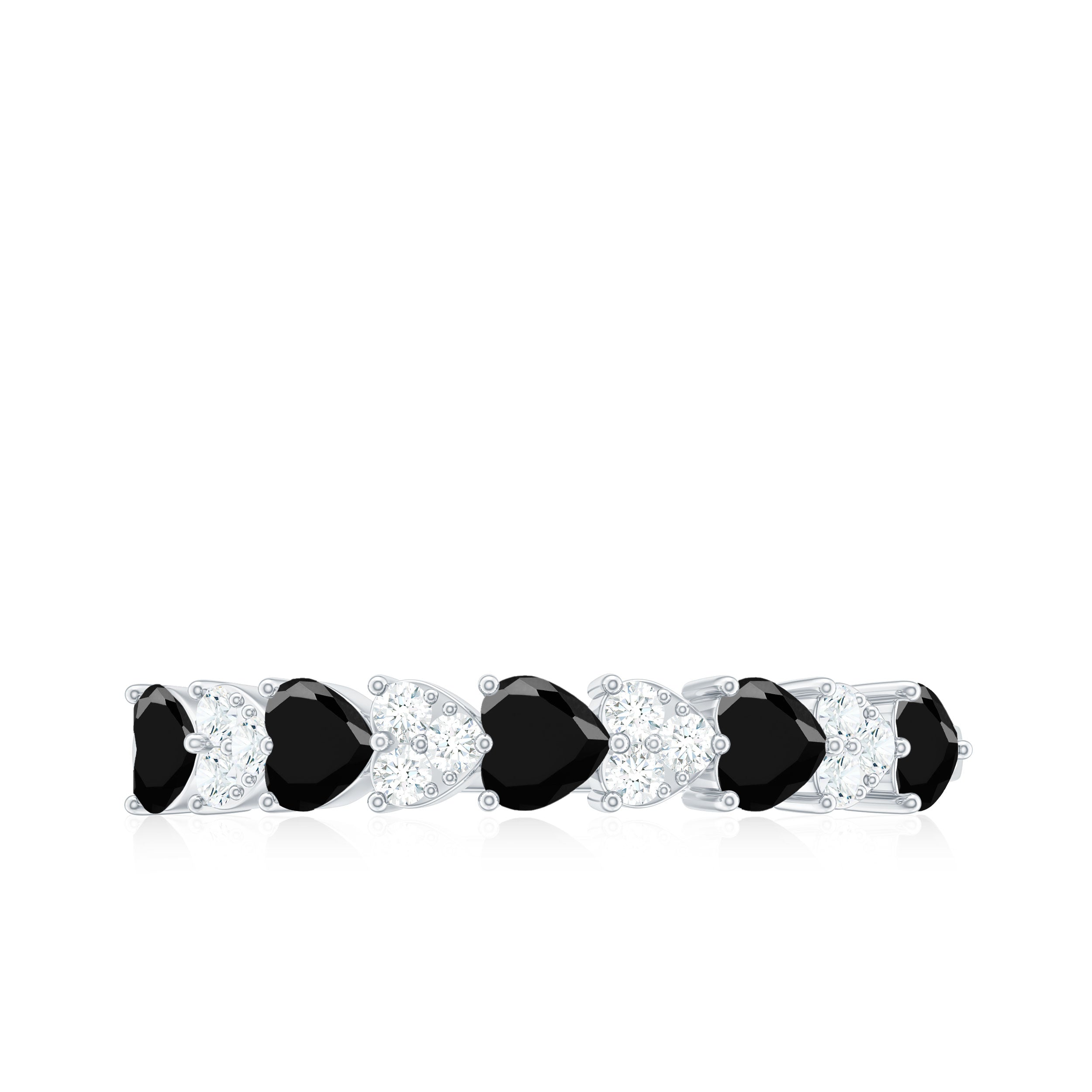 Heart Shaped Black Onyx and Diamond Half Eternity Ring