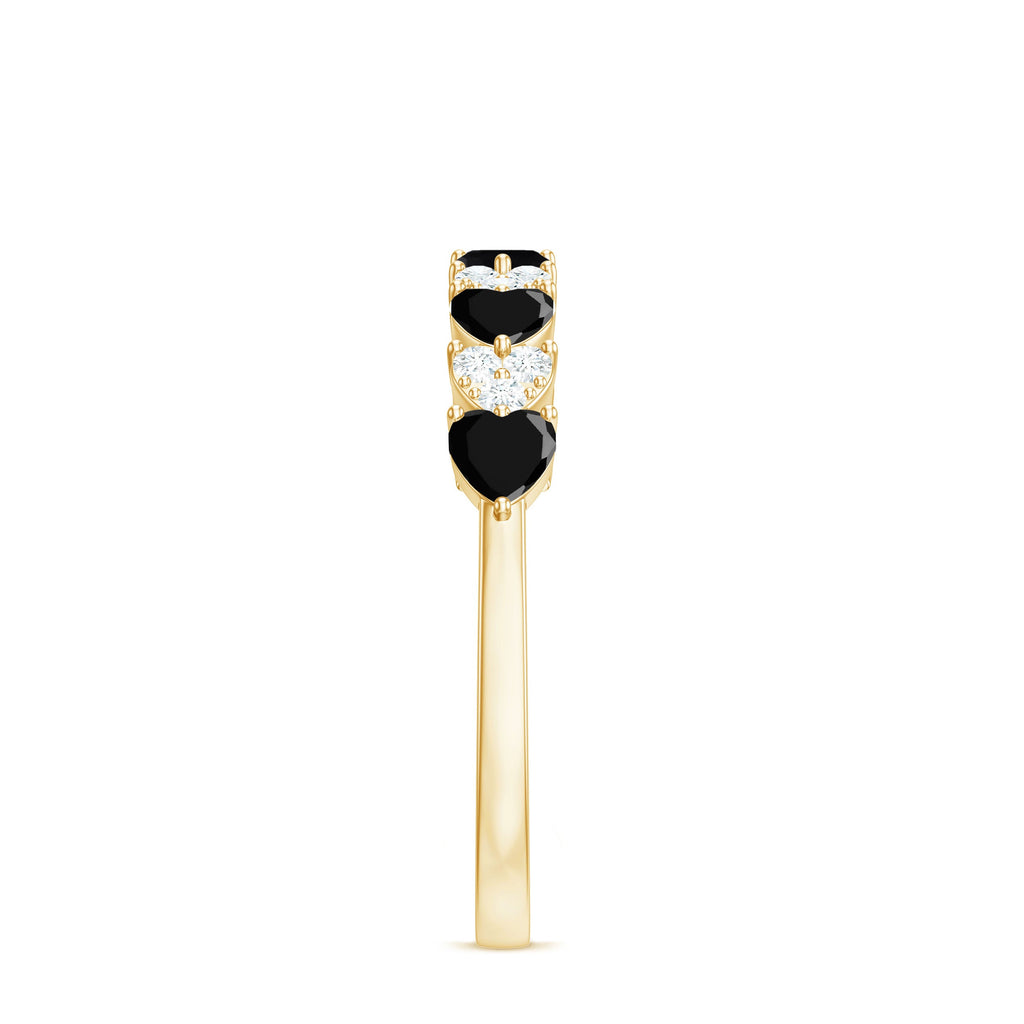 Heart Shaped Black Onyx and Diamond Half Eternity Ring