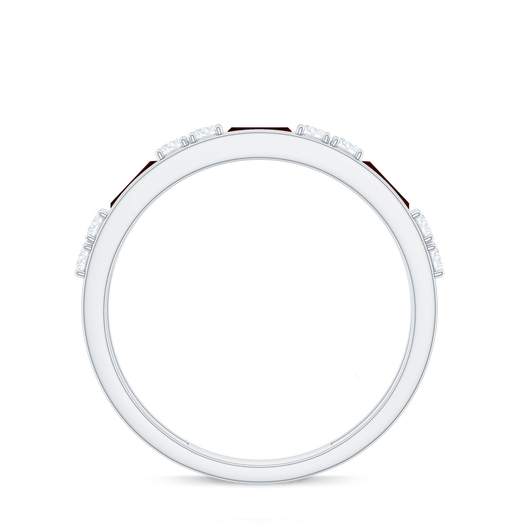 Genuine Baguette Garnet Half Eternity Band with Diamond
