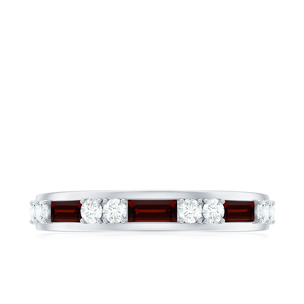 Genuine Baguette Garnet Half Eternity Band with Diamond