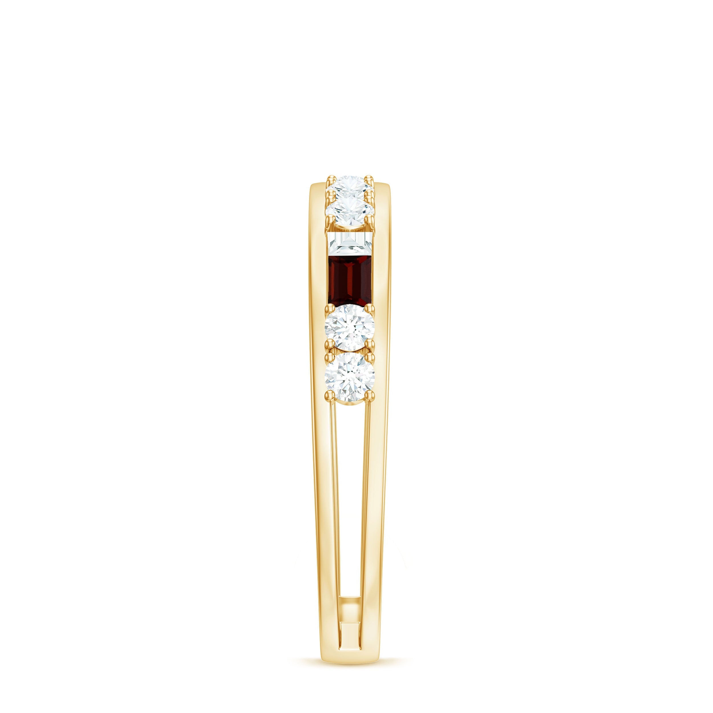 Genuine Baguette Garnet Half Eternity Band with Diamond