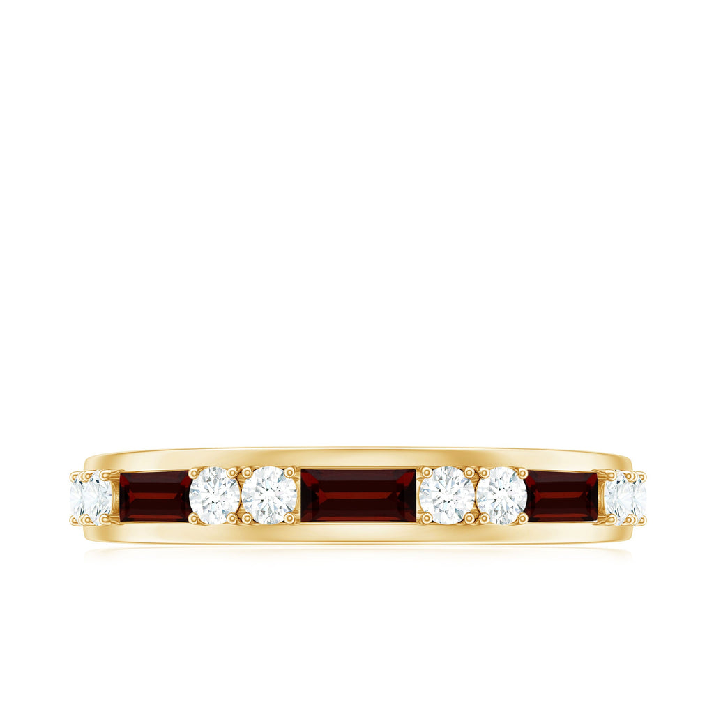 Genuine Baguette Garnet Half Eternity Band with Diamond
