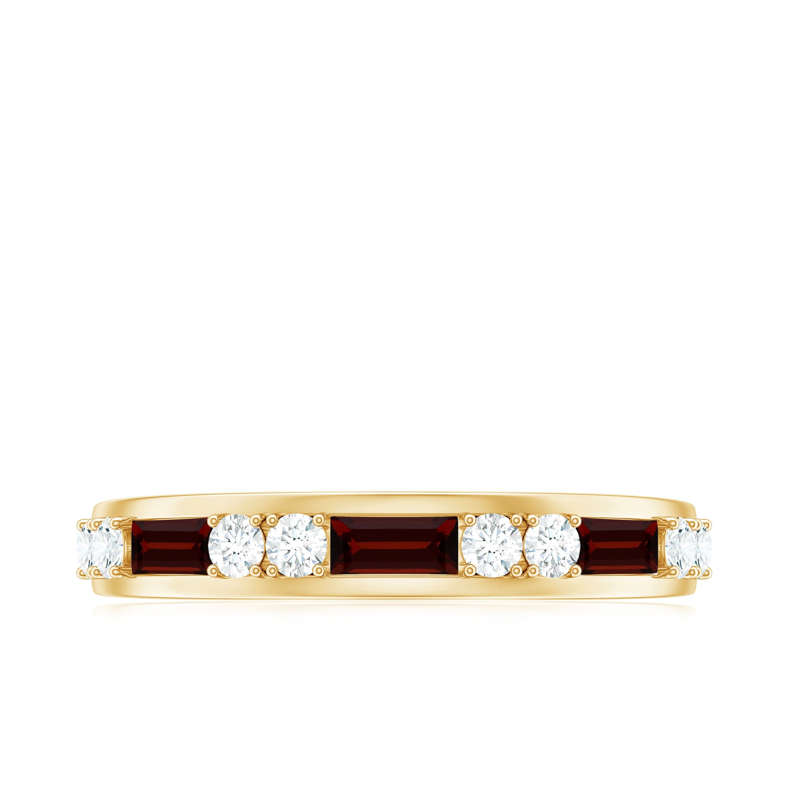Genuine Baguette Garnet Half Eternity Band with Diamond