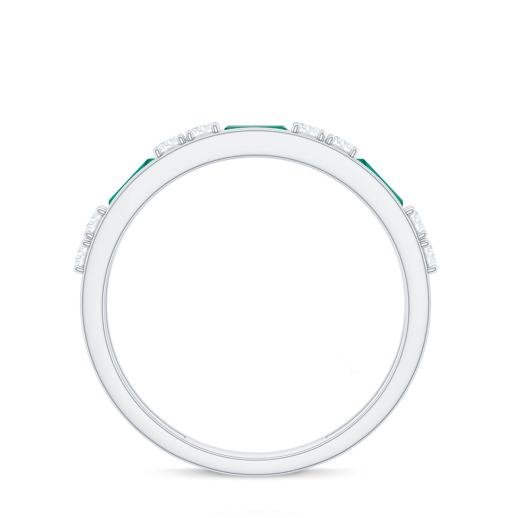 Minimal Baguette Lab Grown Emerald Half Eternity Ring with Diamond