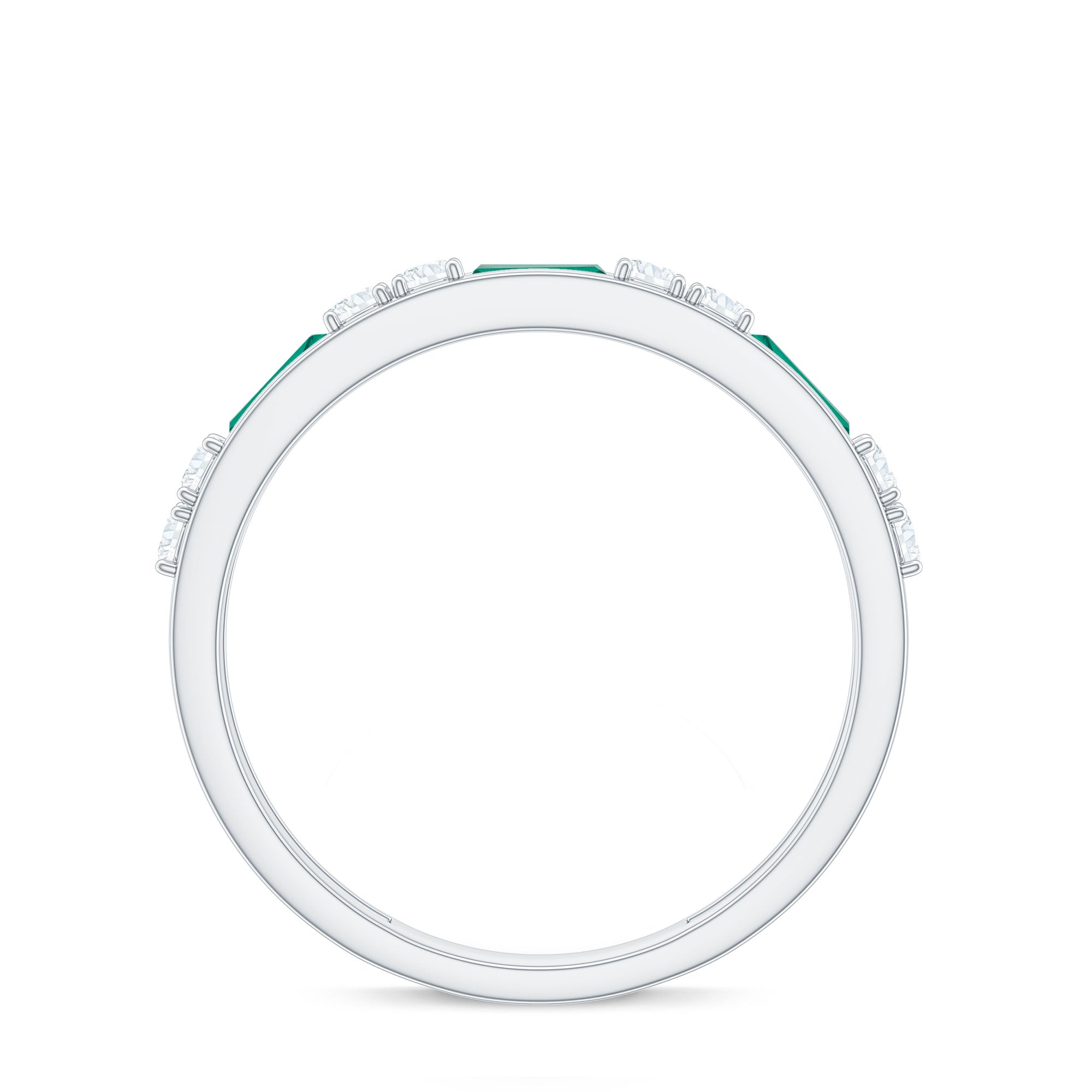 Minimal Baguette Lab Grown Emerald Half Eternity Ring with Diamond