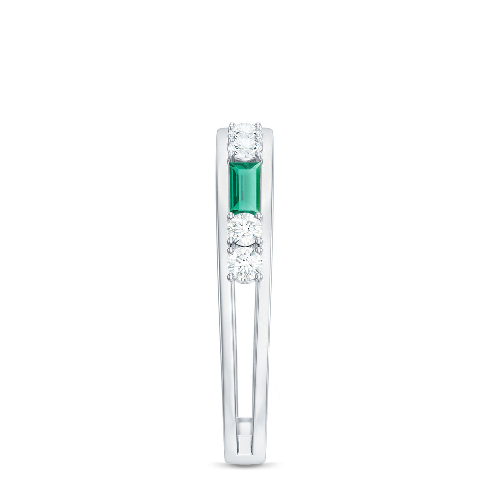 Minimal Baguette Lab Grown Emerald Half Eternity Ring with Diamond