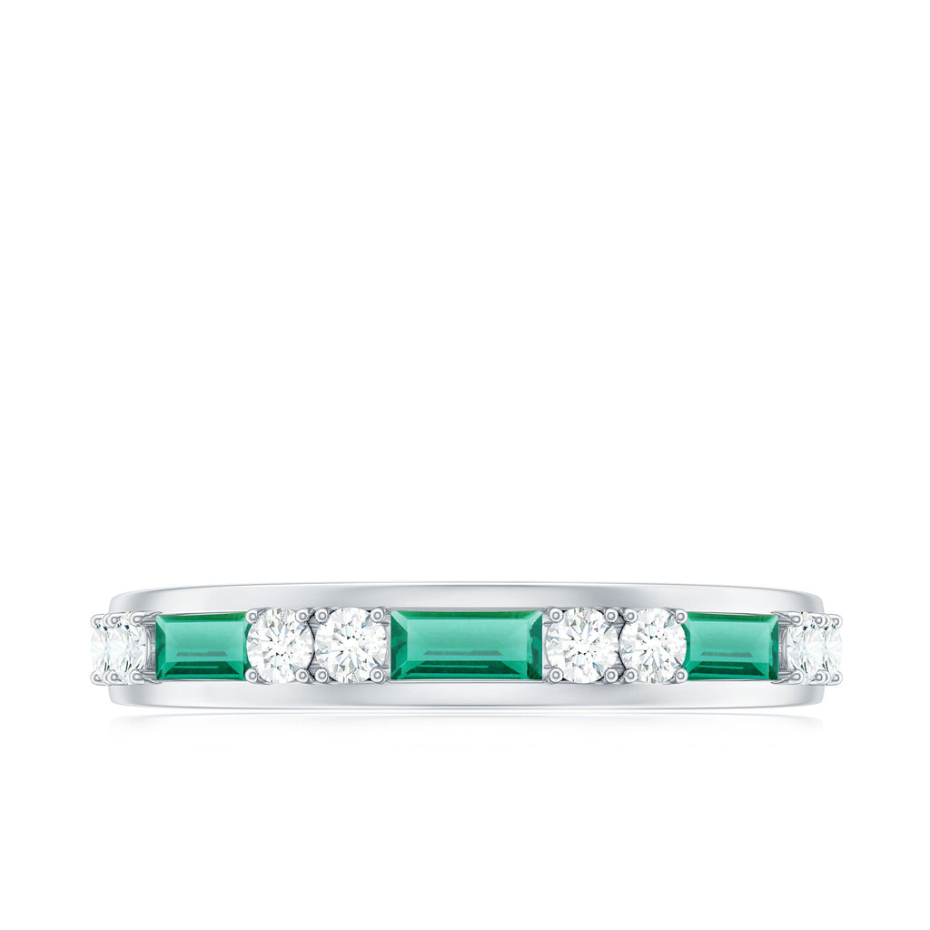 Minimal Baguette Lab Grown Emerald Half Eternity Ring with Diamond