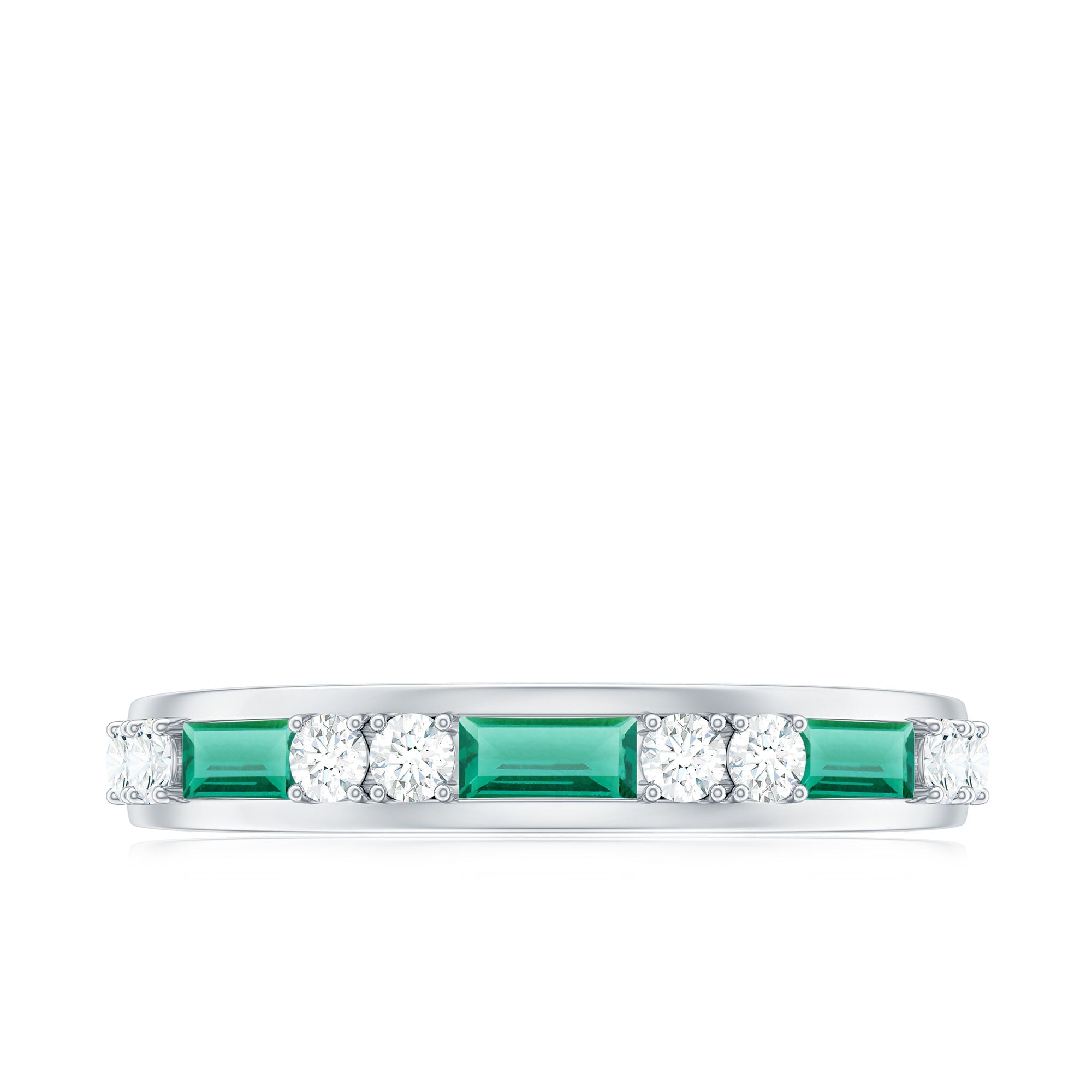 Minimal Baguette Lab Grown Emerald Half Eternity Ring with Diamond