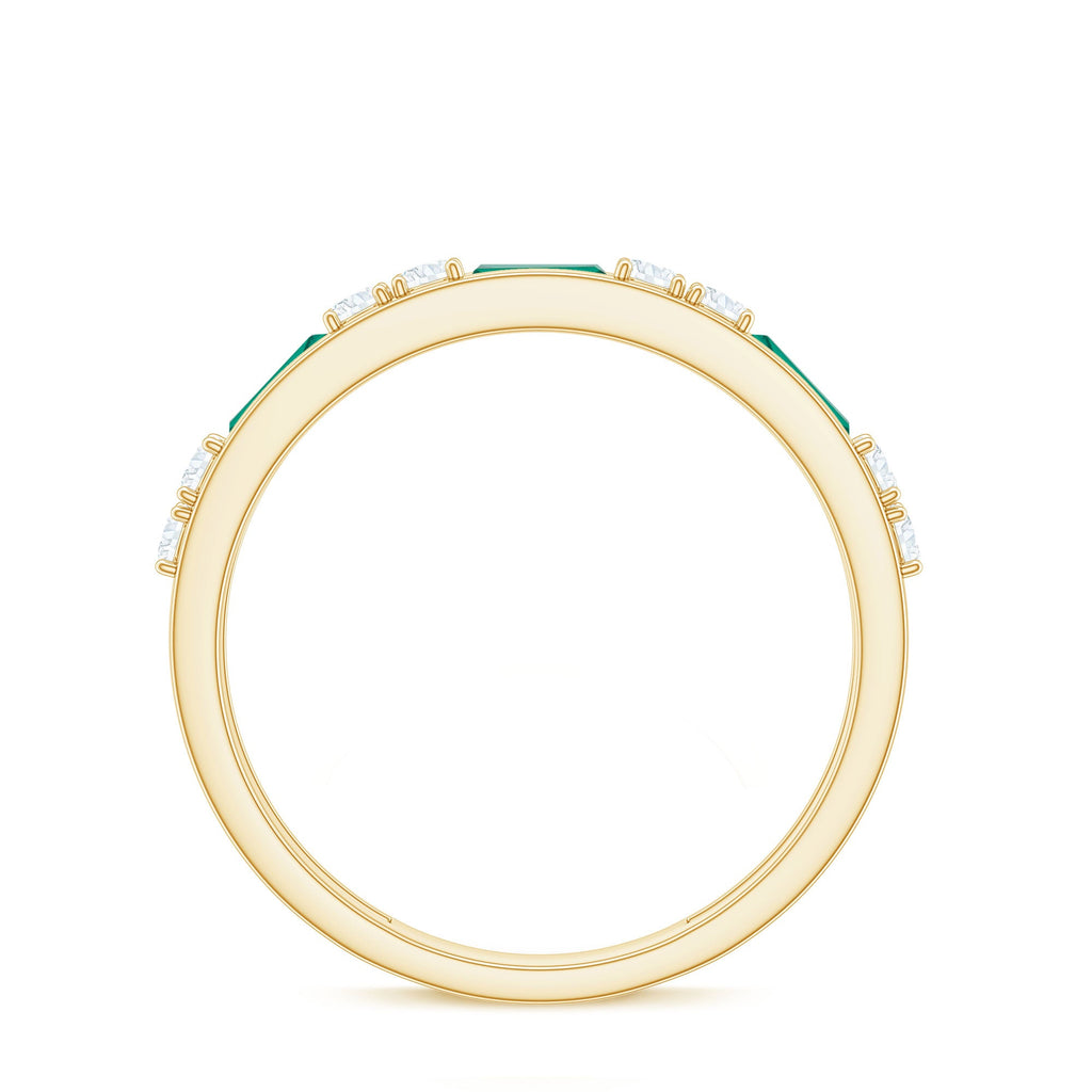 Minimal Baguette Lab Grown Emerald Half Eternity Ring with Diamond