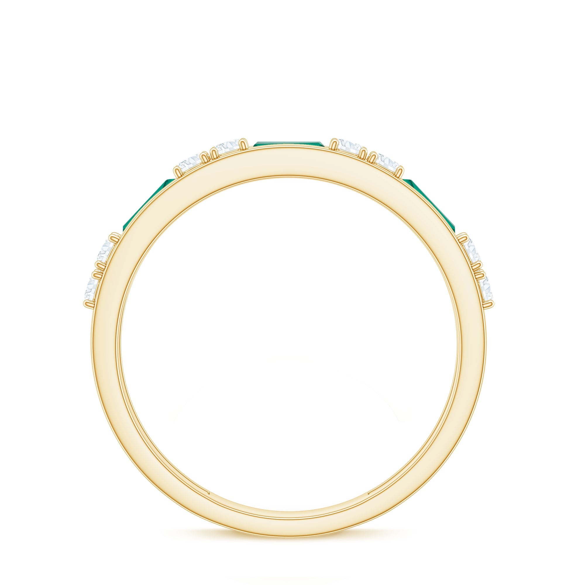 Minimal Baguette Lab Grown Emerald Half Eternity Ring with Diamond
