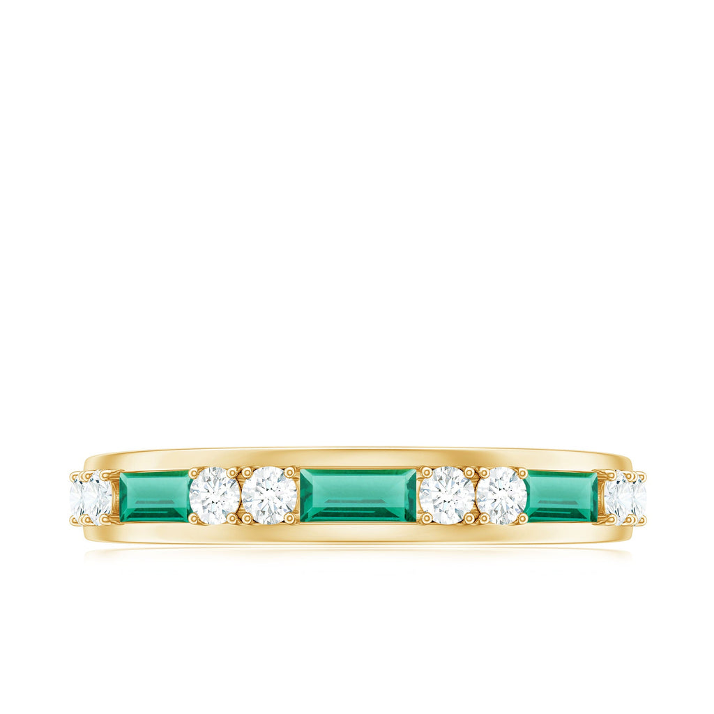 Minimal Baguette Lab Grown Emerald Half Eternity Ring with Diamond