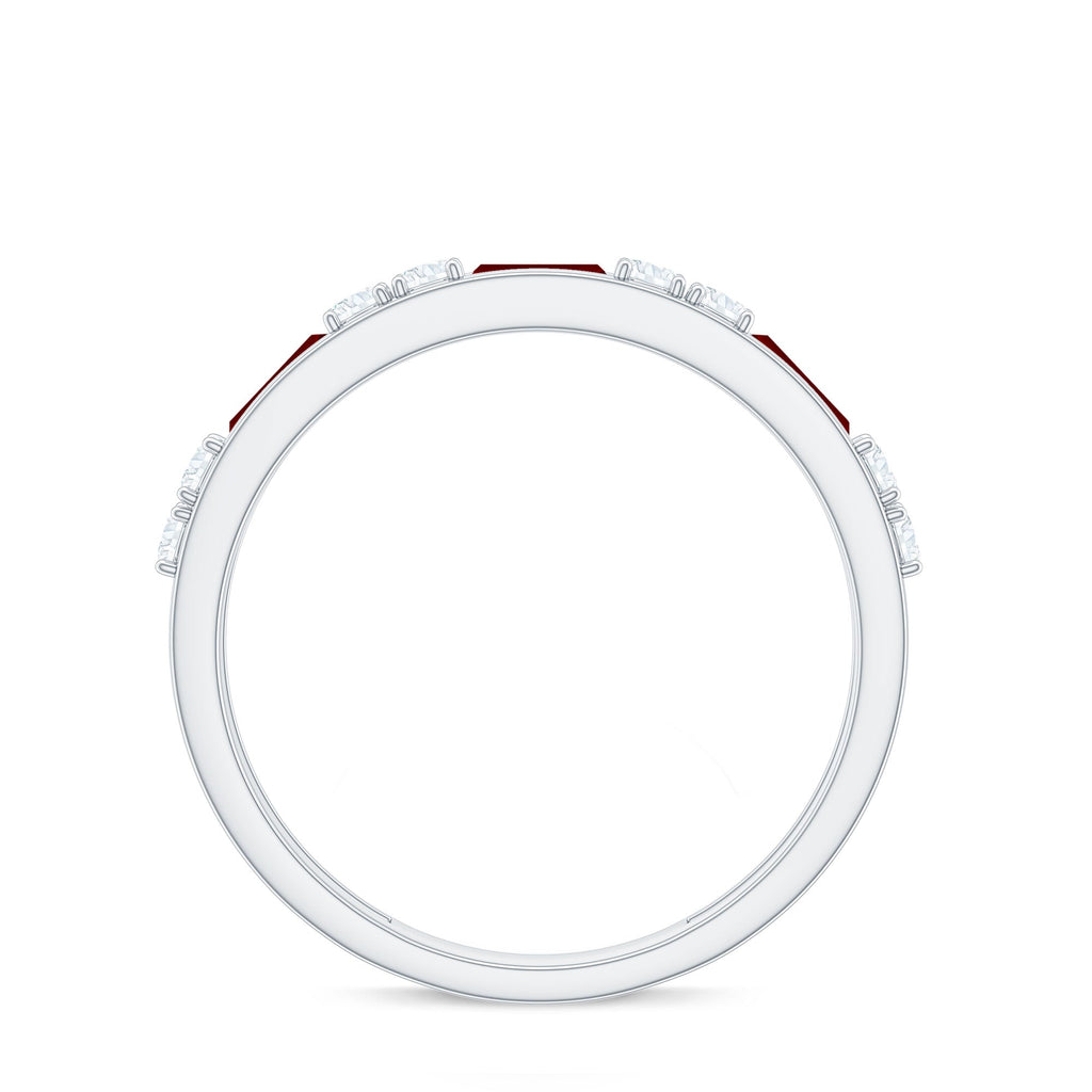 Minimal Created Ruby and Diamond Half Eternity Band Ring