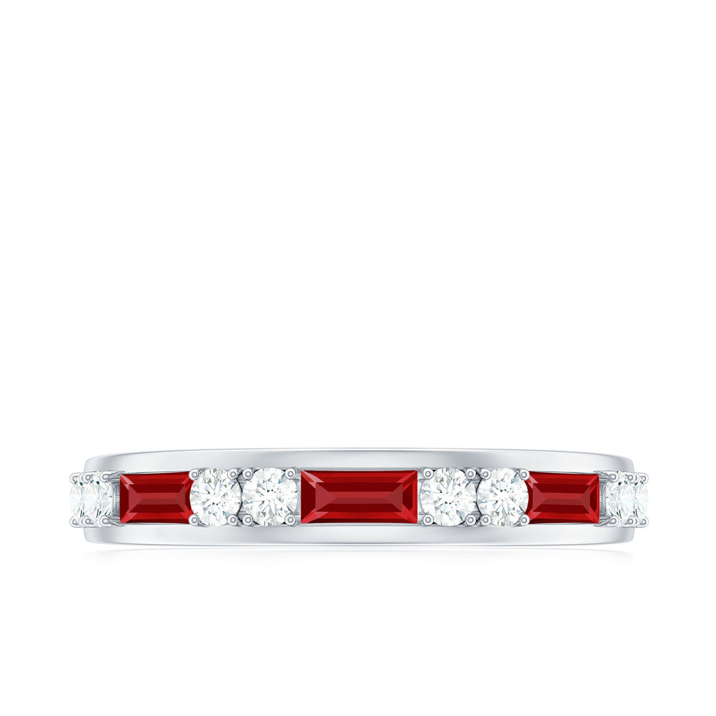 Minimal Created Ruby and Diamond Half Eternity Band Ring