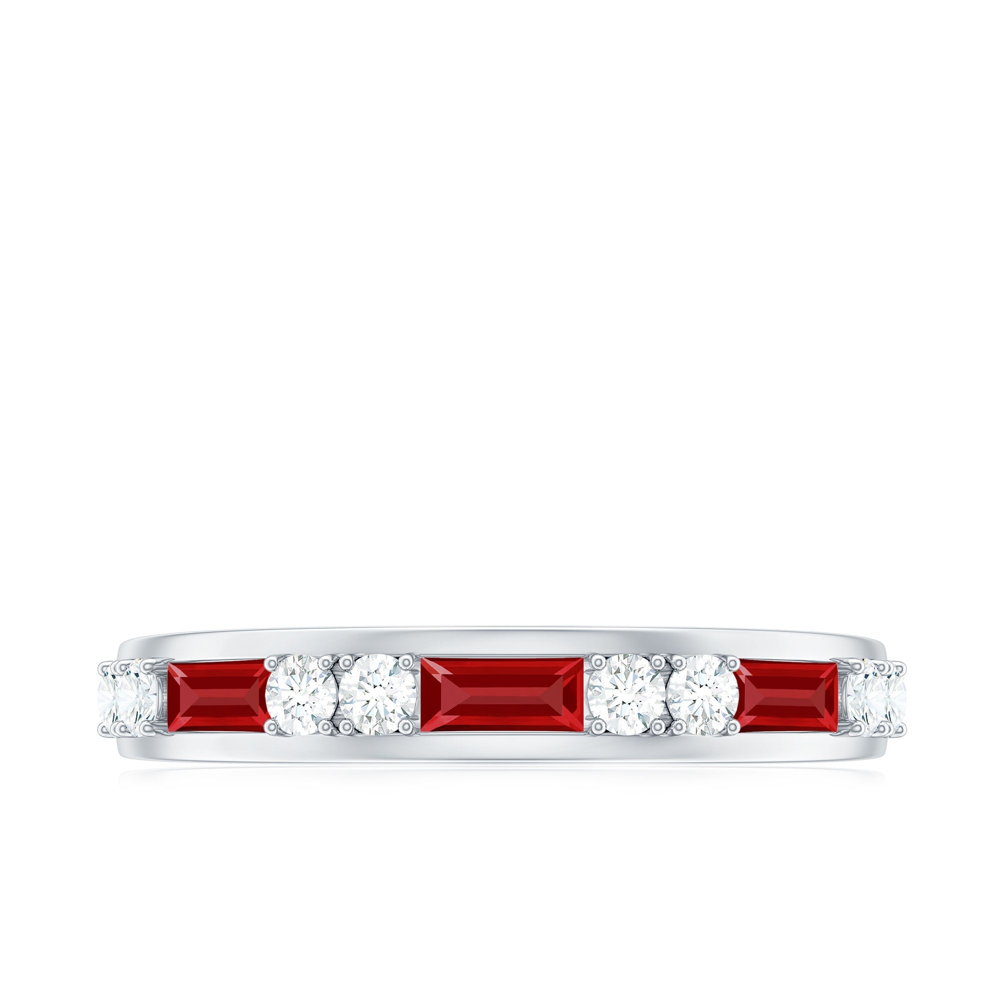 Minimal Created Ruby and Diamond Half Eternity Band Ring