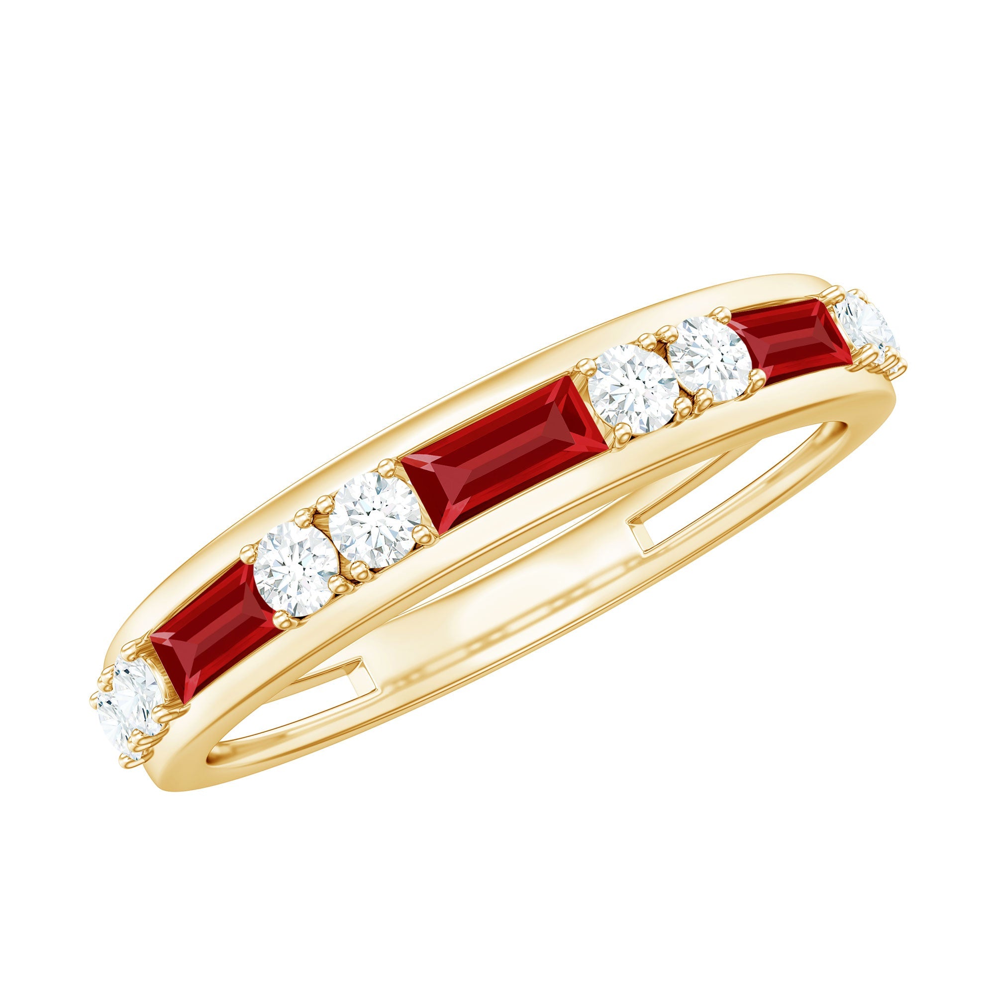 Minimal Created Ruby and Diamond Half Eternity Band Ring