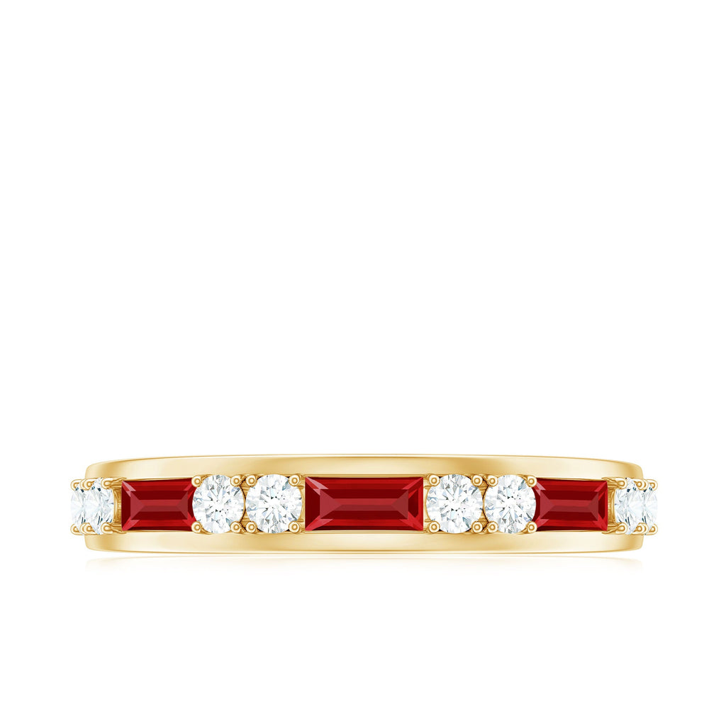 Minimal Created Ruby and Diamond Half Eternity Band Ring
