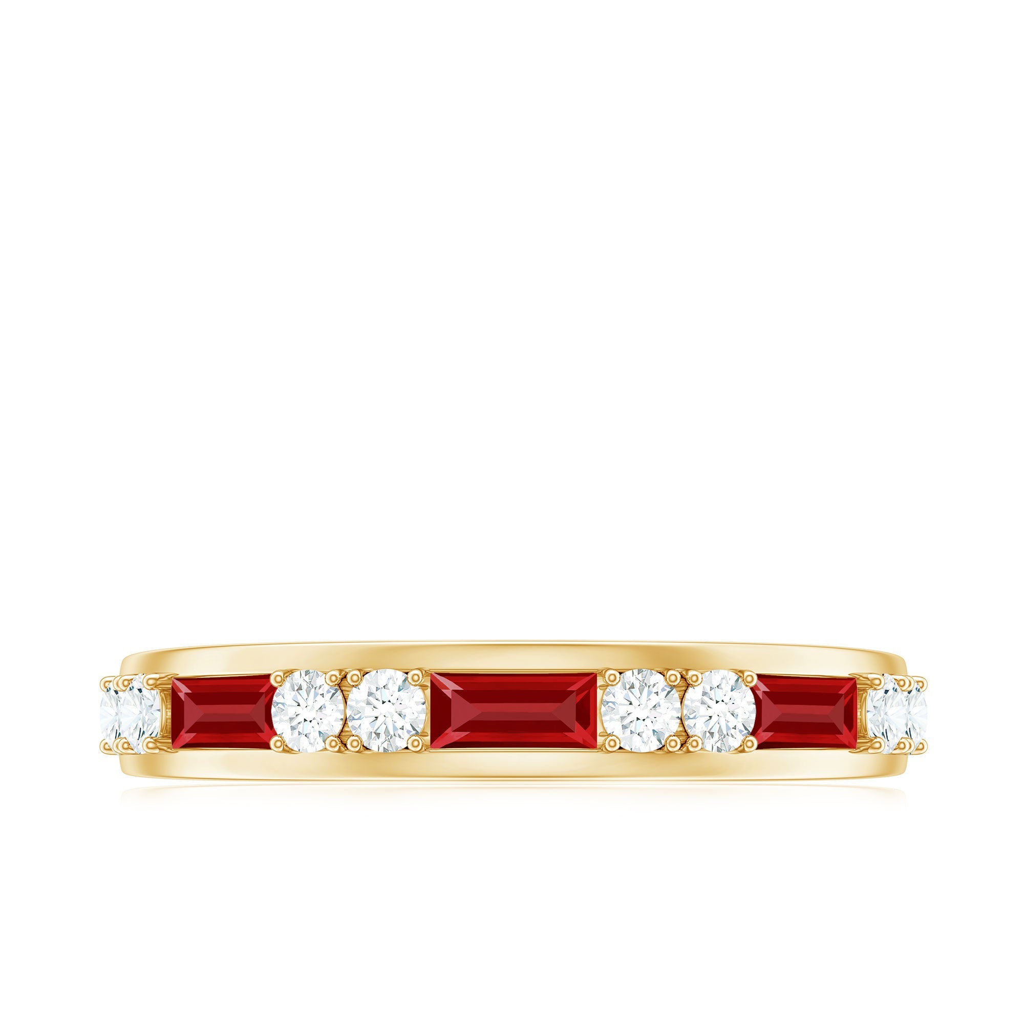 Minimal Created Ruby and Diamond Half Eternity Band Ring