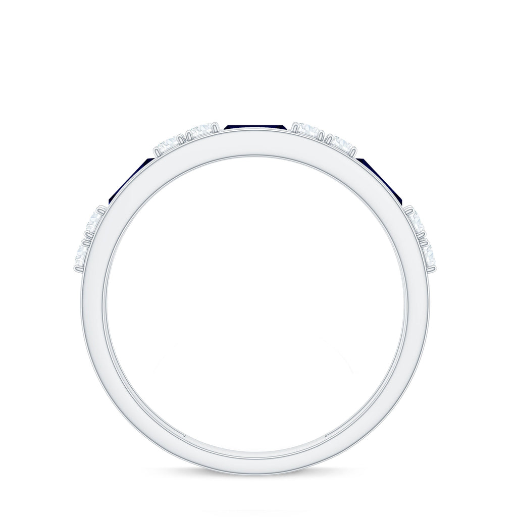 Certified Lab Grown Blue Sapphire Baguette Half Eternity Band with Diamond