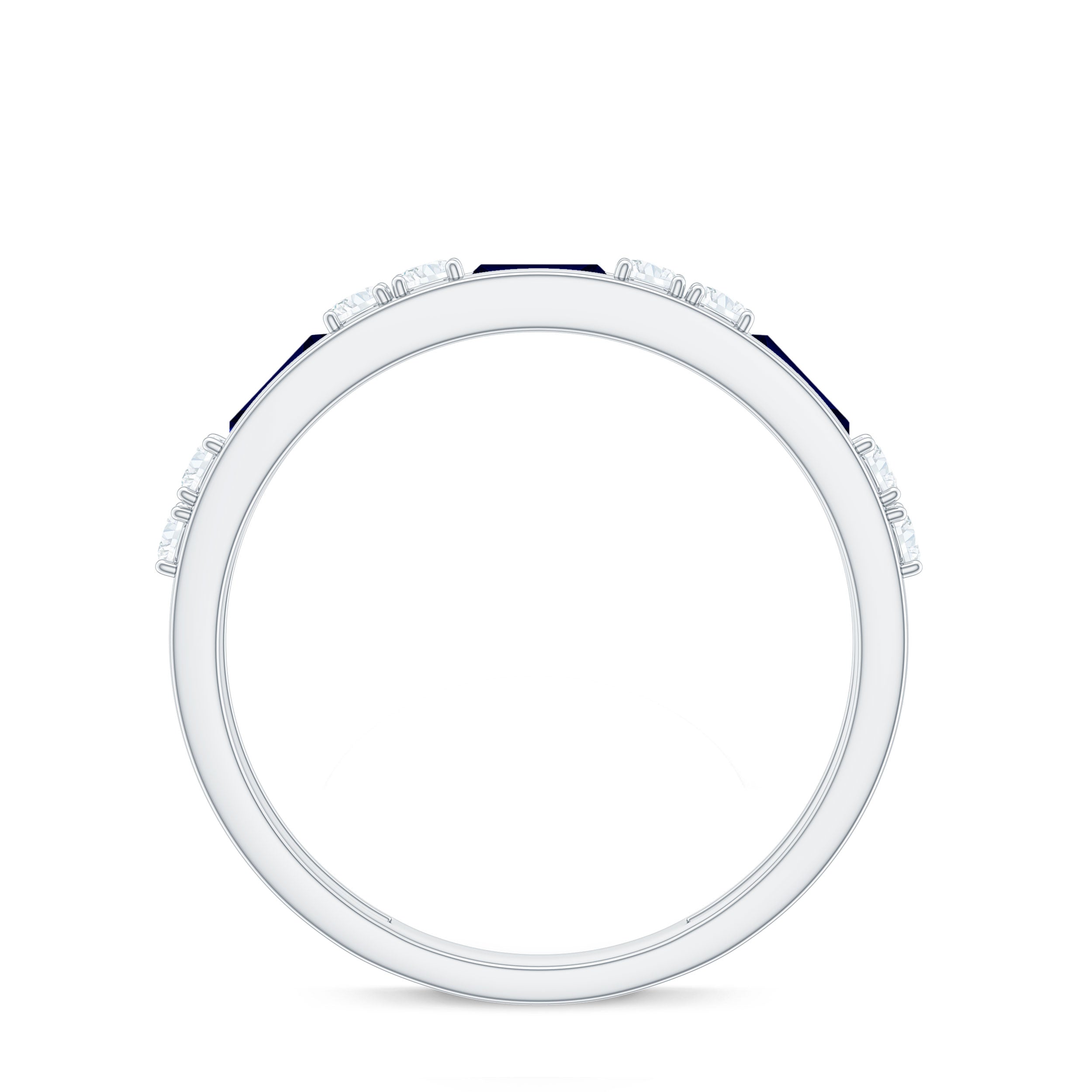 Certified Lab Grown Blue Sapphire Baguette Half Eternity Band with Diamond
