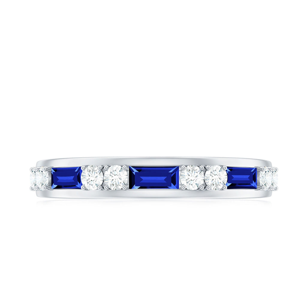 Certified Lab Grown Blue Sapphire Baguette Half Eternity Band with Diamond