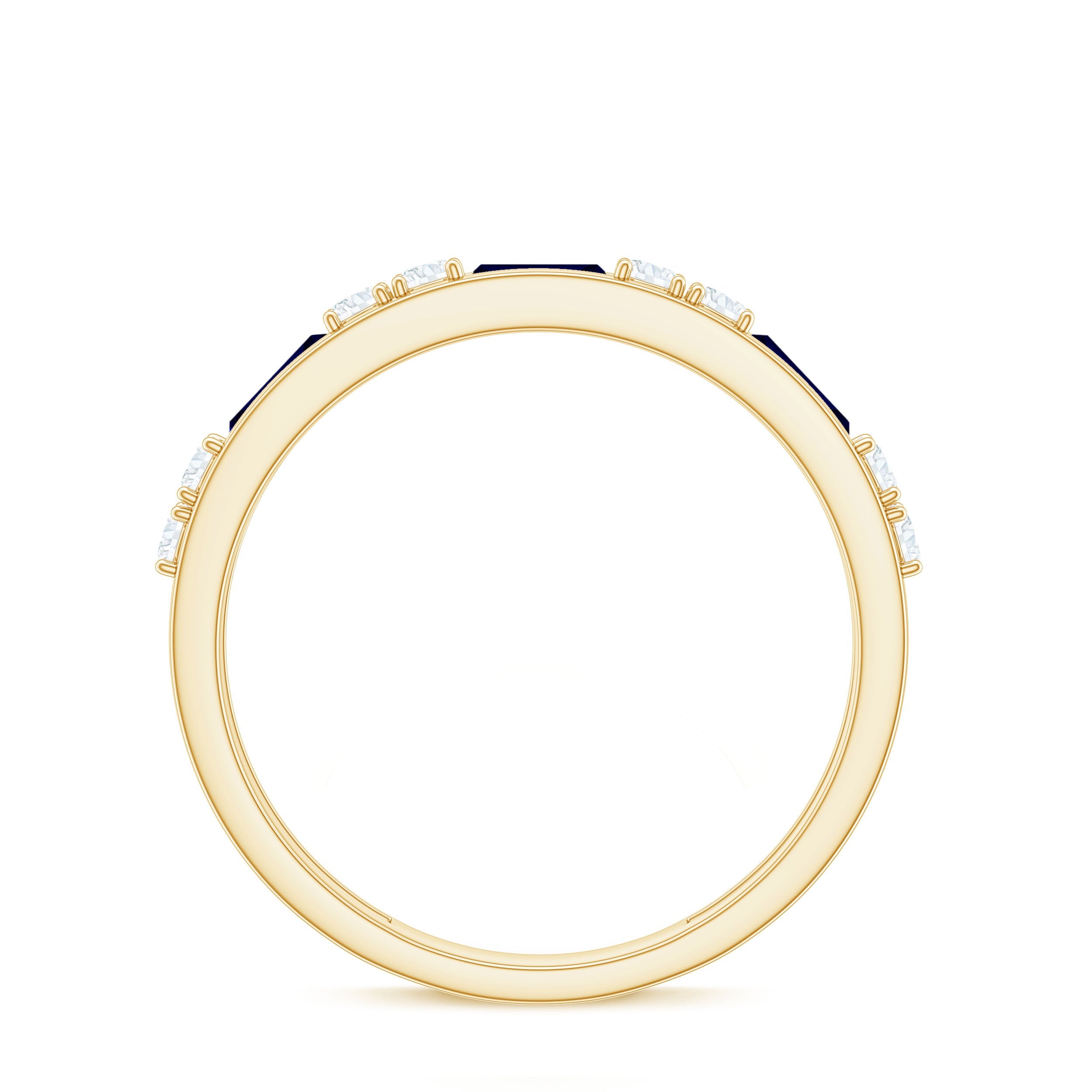Certified Lab Grown Blue Sapphire Baguette Half Eternity Band with Diamond