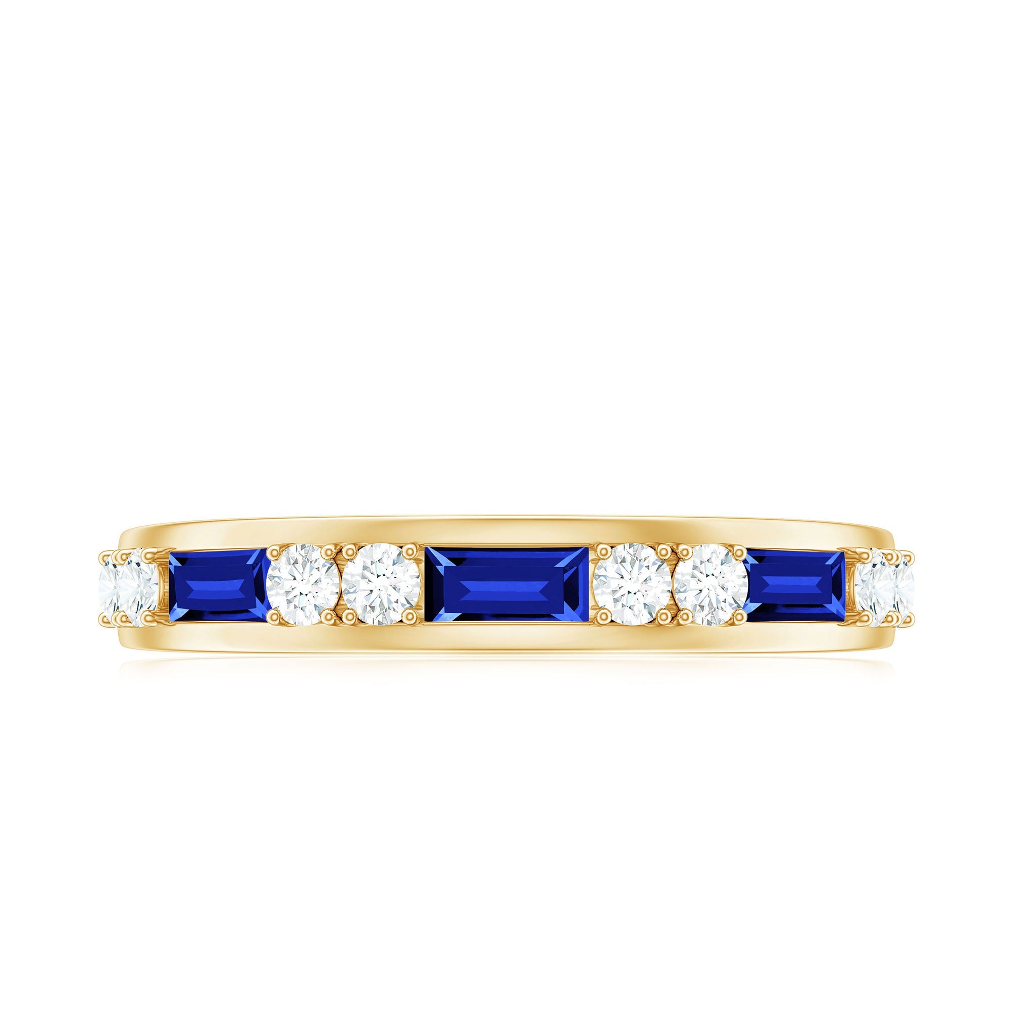 Certified Lab Grown Blue Sapphire Baguette Half Eternity Band with Diamond