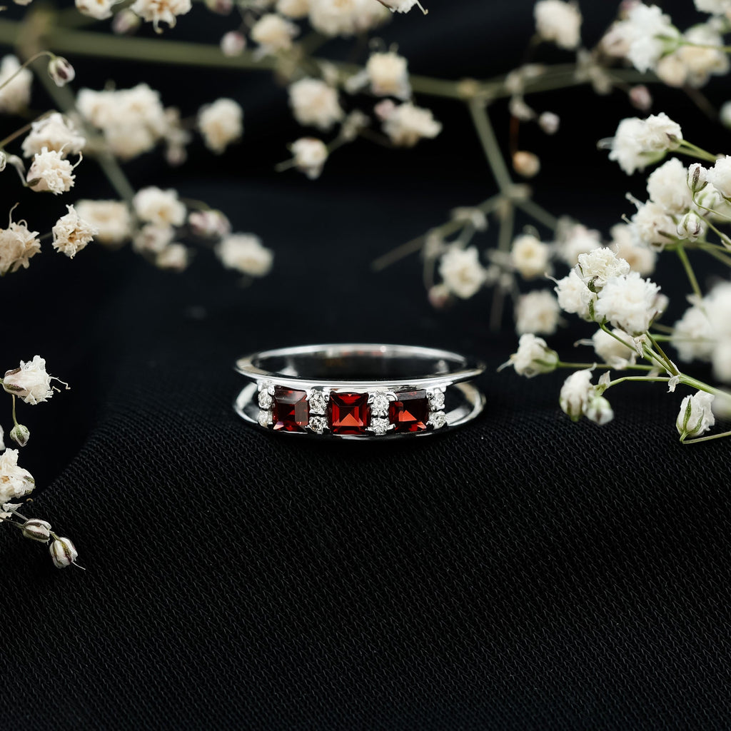 Natural Princess Cut Garnet Diamond Wedding Band