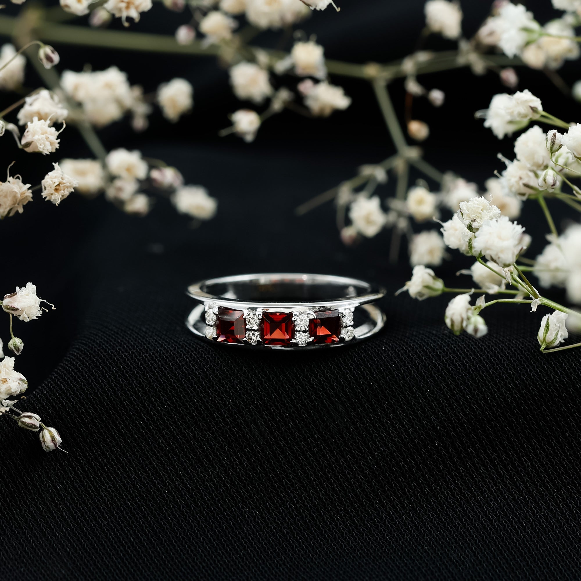 Natural Princess Cut Garnet Diamond Wedding Band