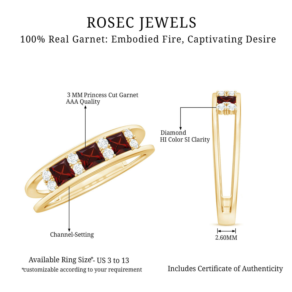 Natural Princess Cut Garnet Diamond Wedding Band
