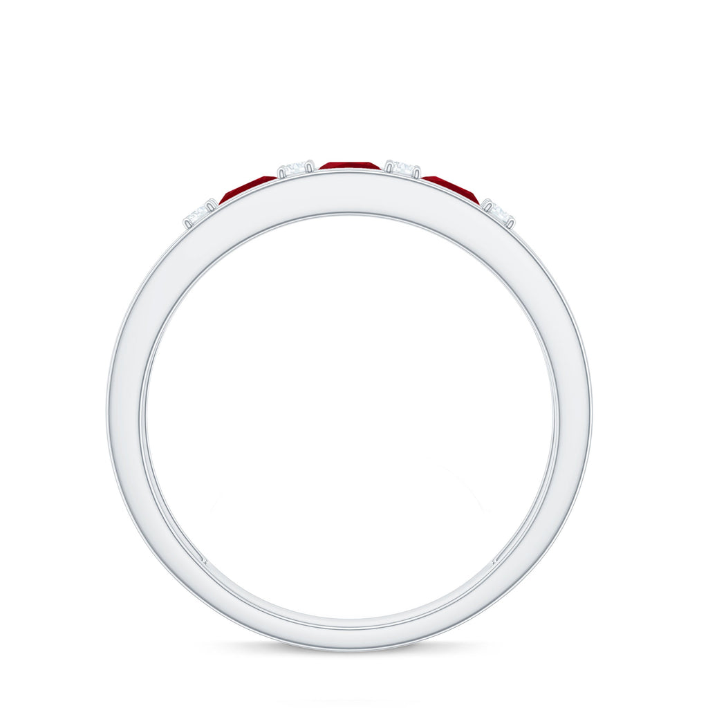 Natural Princess cut Ruby Double Band Ring with Diamond