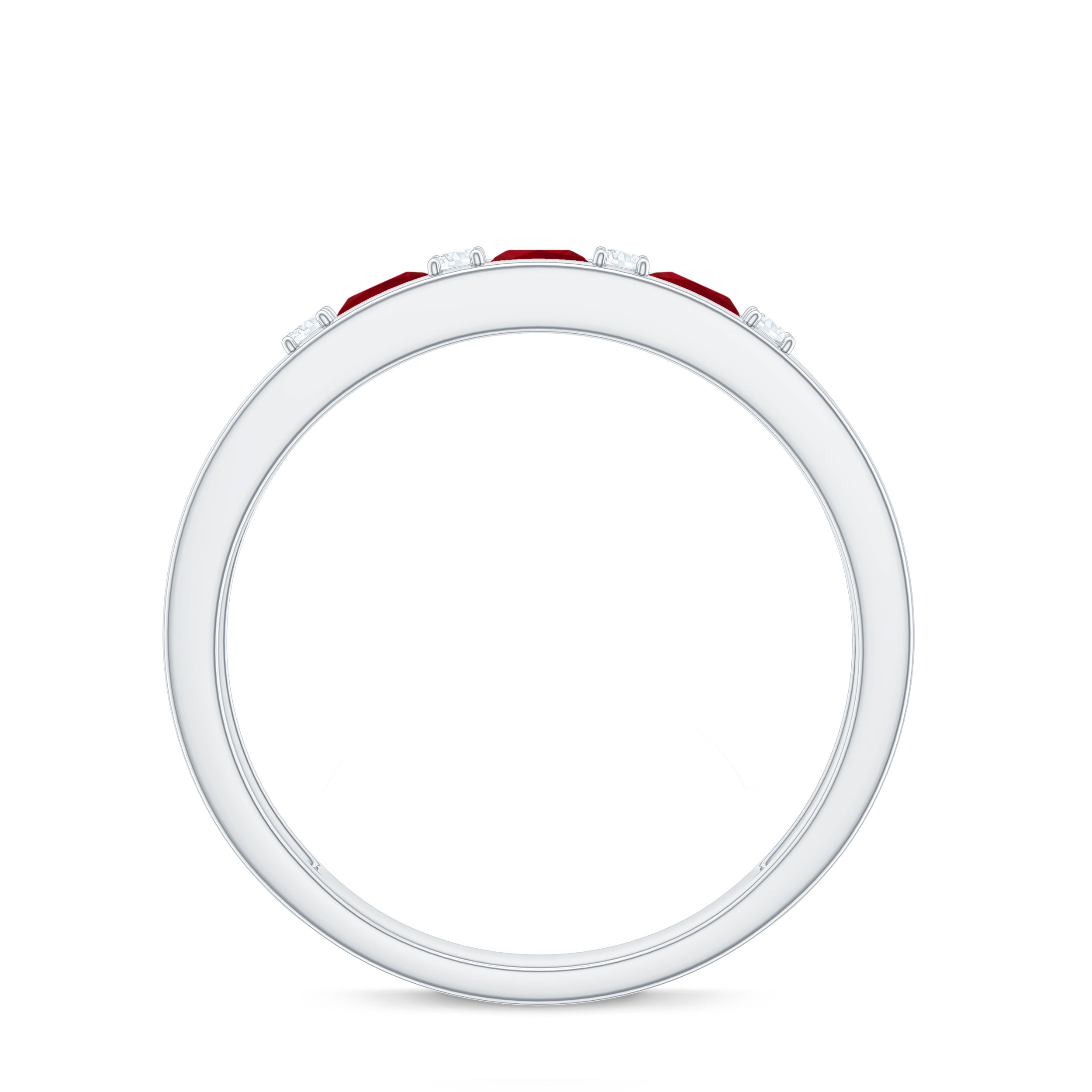 Natural Princess cut Ruby Double Band Ring with Diamond