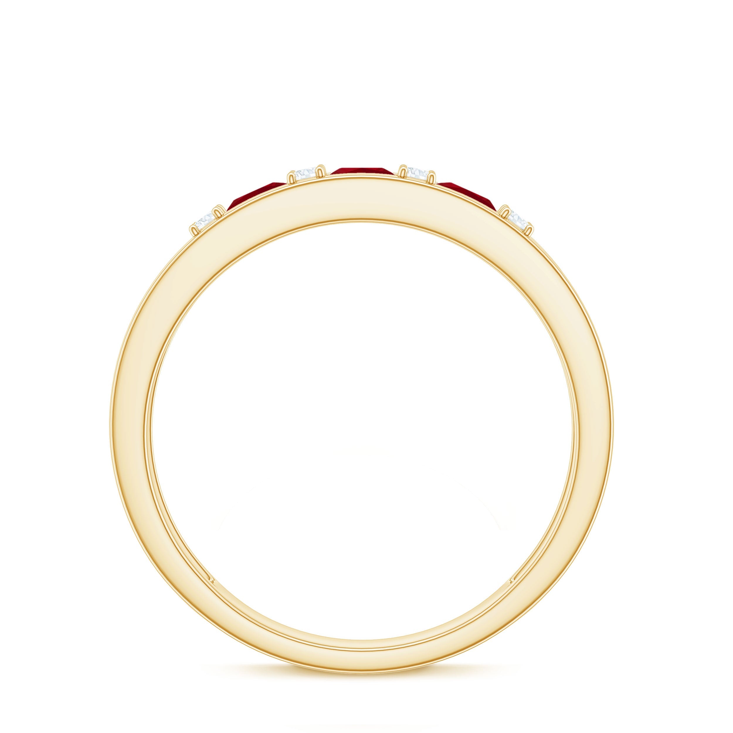 Natural Princess cut Ruby Double Band Ring with Diamond