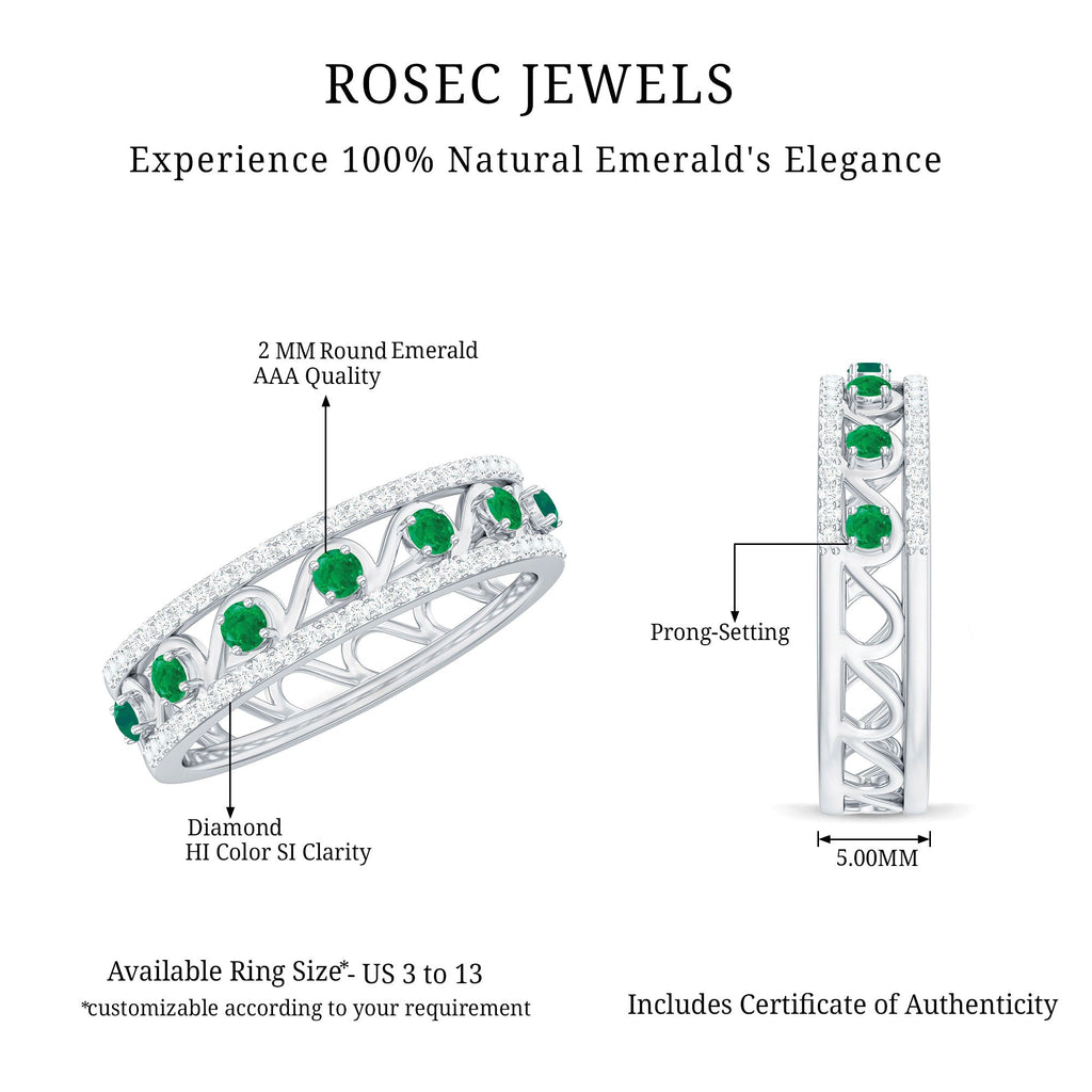 Designer Emerald Diamond Wedding Band Ring with Certificate