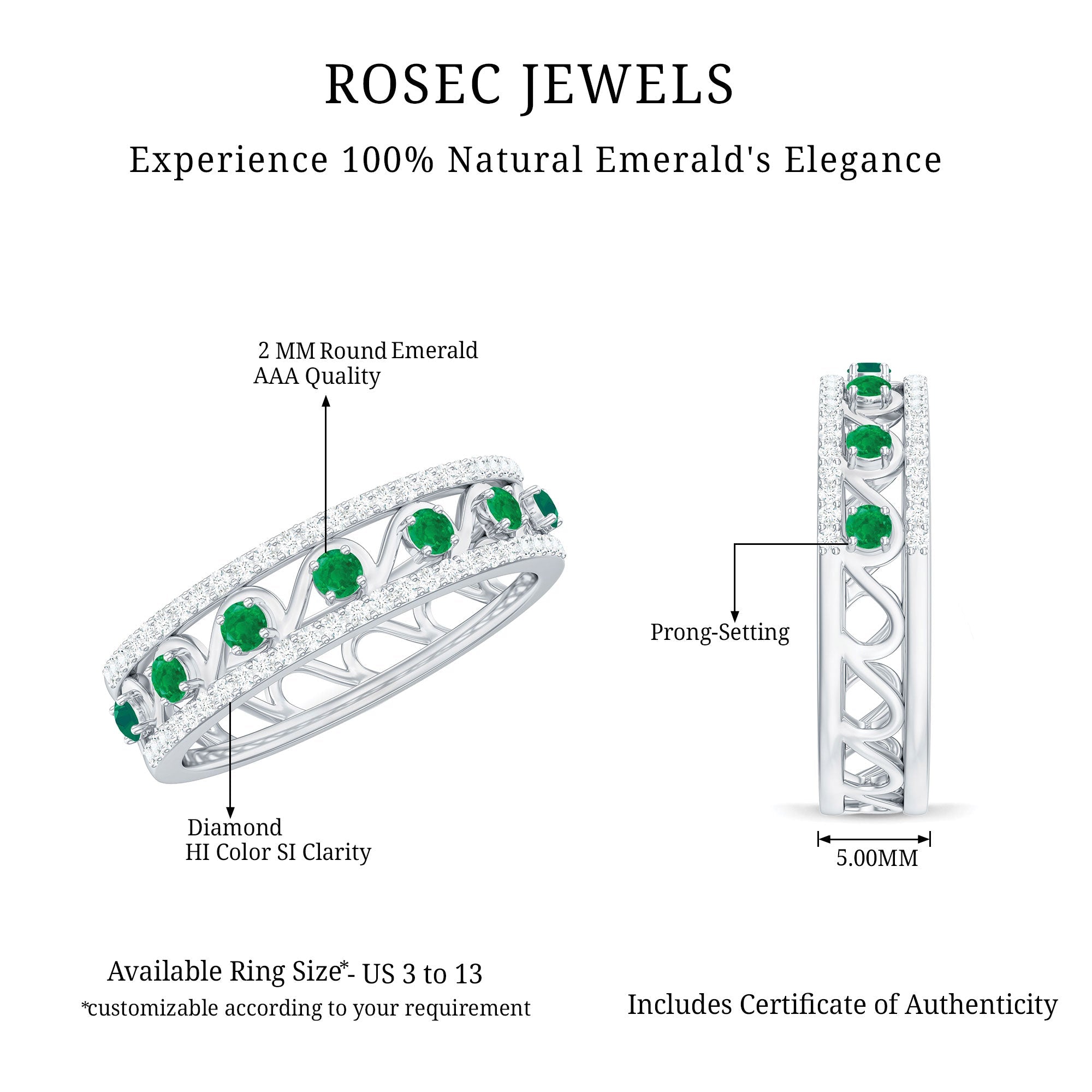 Designer Emerald Diamond Wedding Band Ring with Certificate
