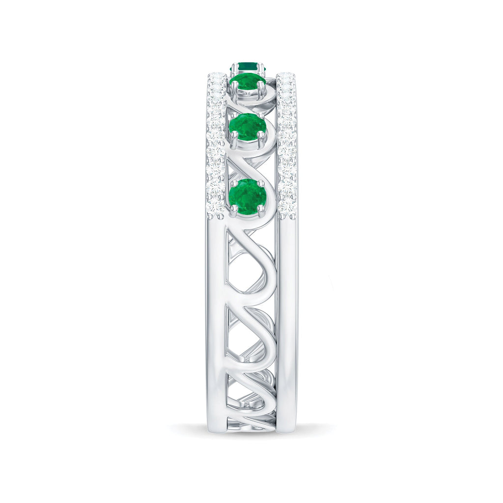 Designer Emerald Diamond Wedding Band Ring with Certificate