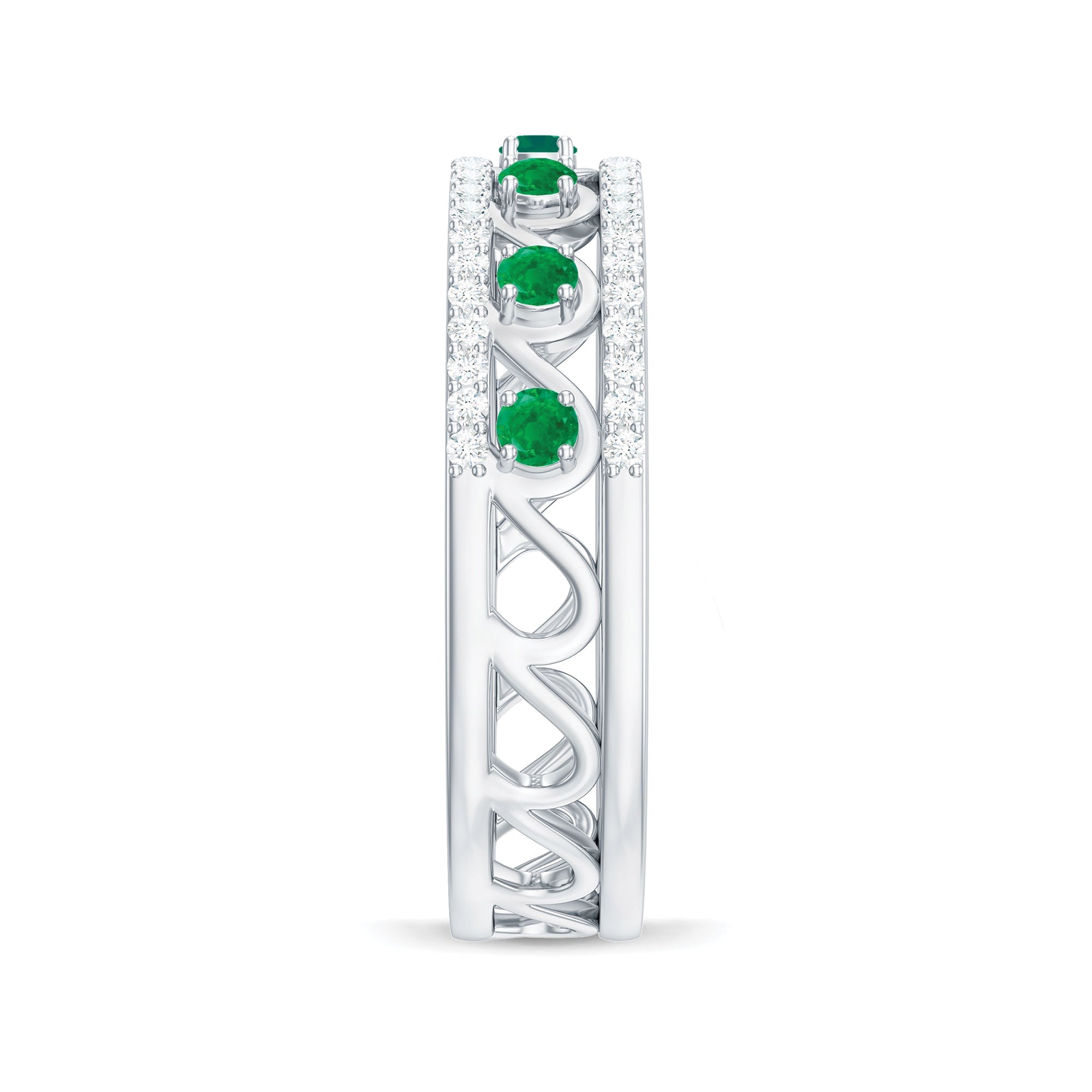 Designer Emerald Diamond Wedding Band Ring with Certificate