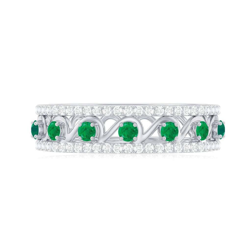 Designer Emerald Diamond Wedding Band Ring with Certificate