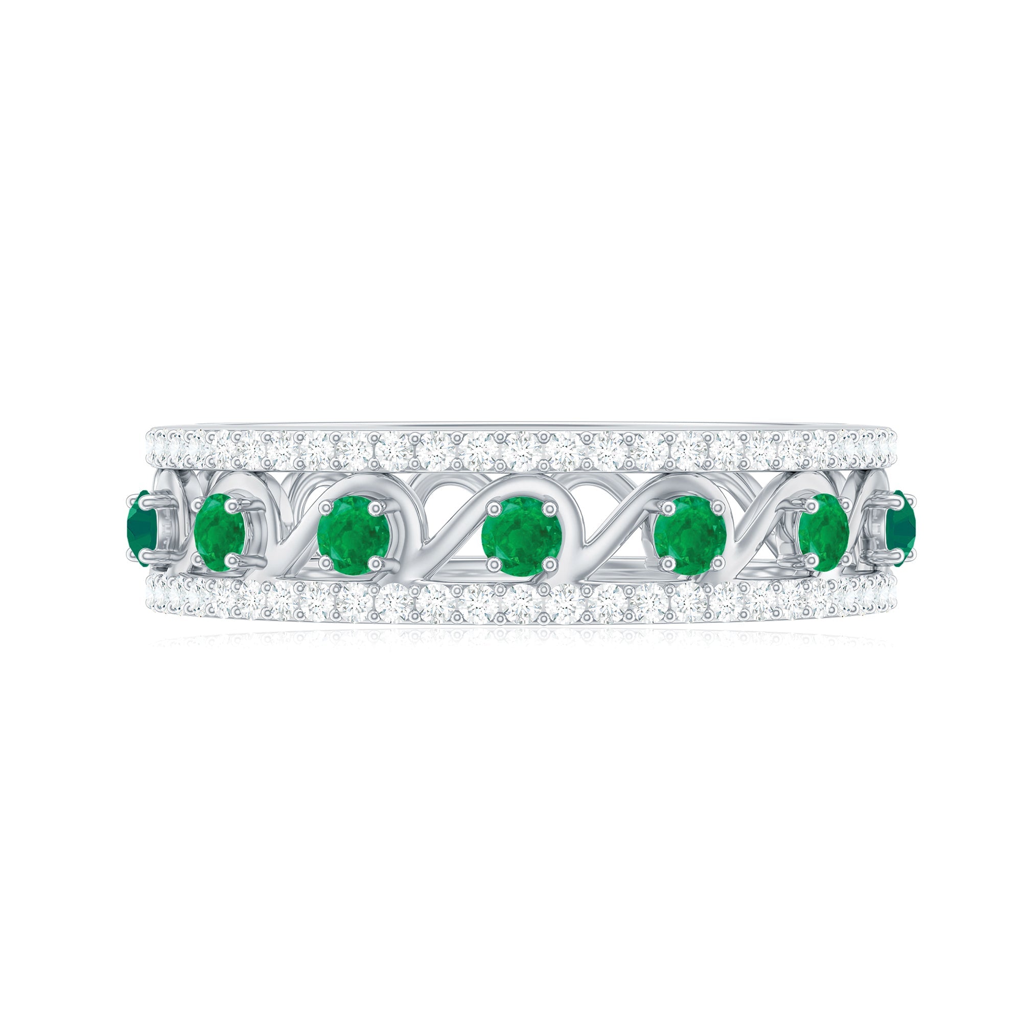 Designer Emerald Diamond Wedding Band Ring with Certificate