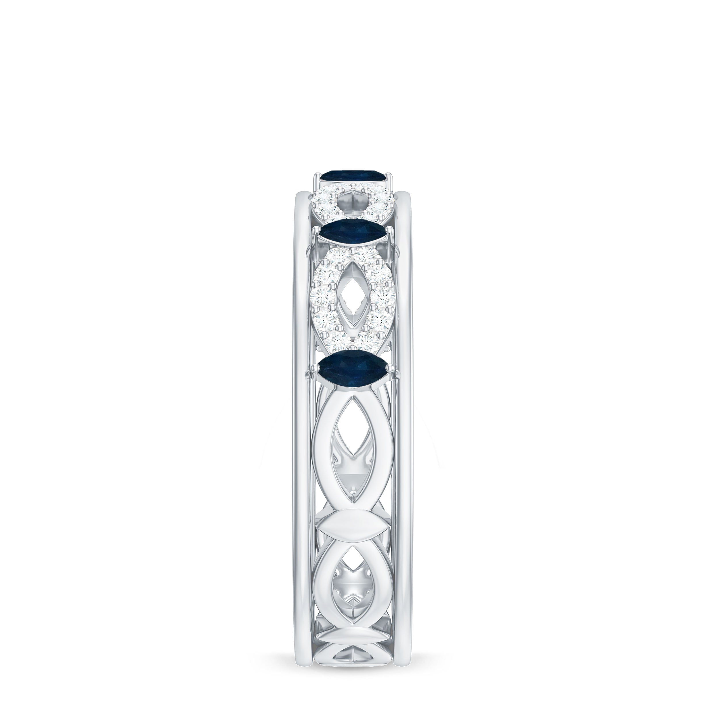 Natural Blue Sapphire Infinity Wedding Band with Diamond