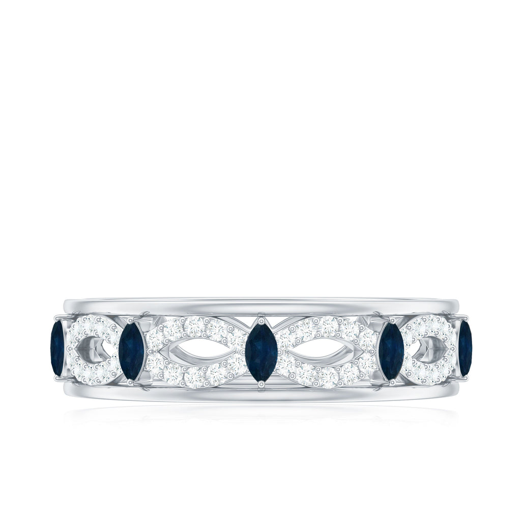 Natural Blue Sapphire Infinity Wedding Band with Diamond