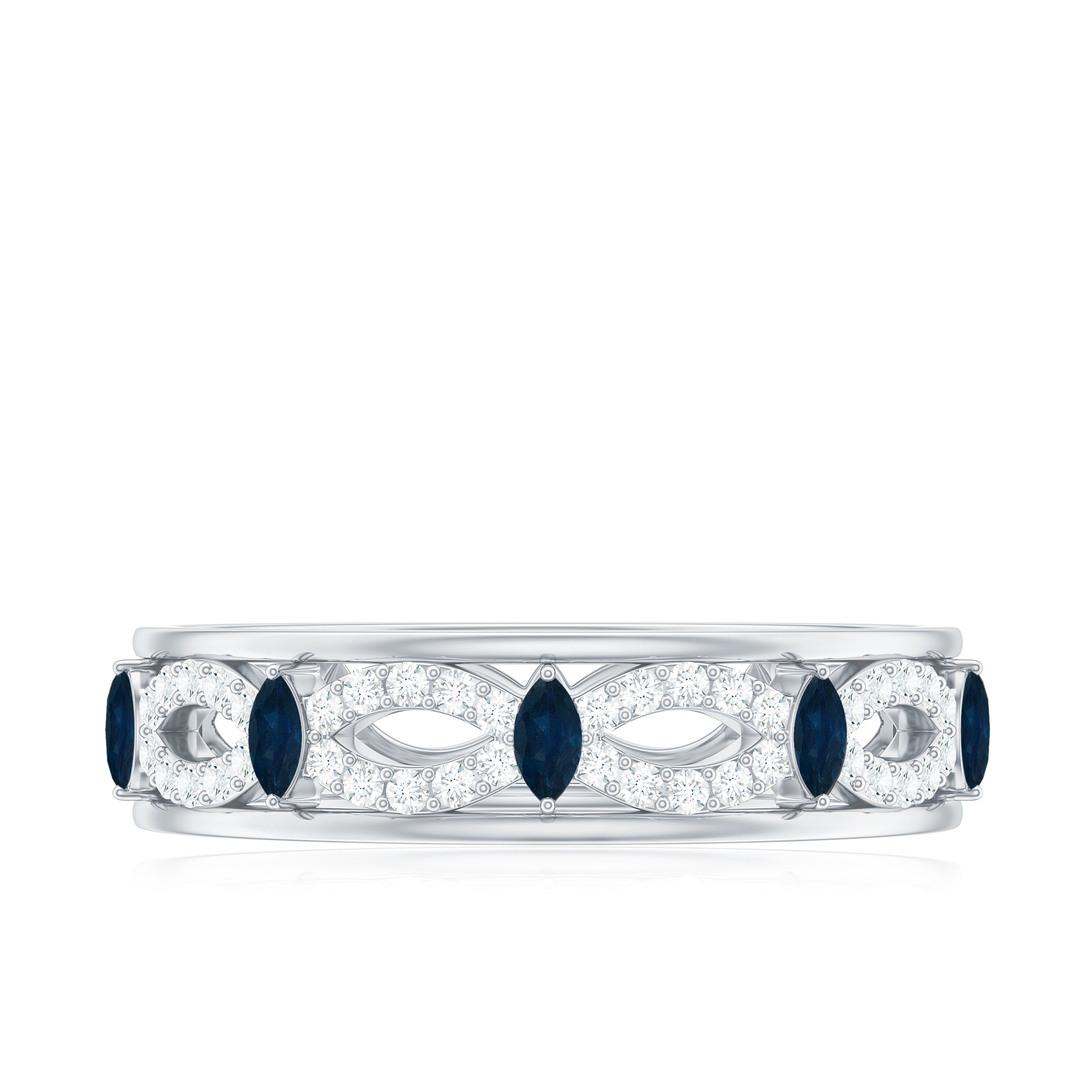 Natural Blue Sapphire Infinity Wedding Band with Diamond