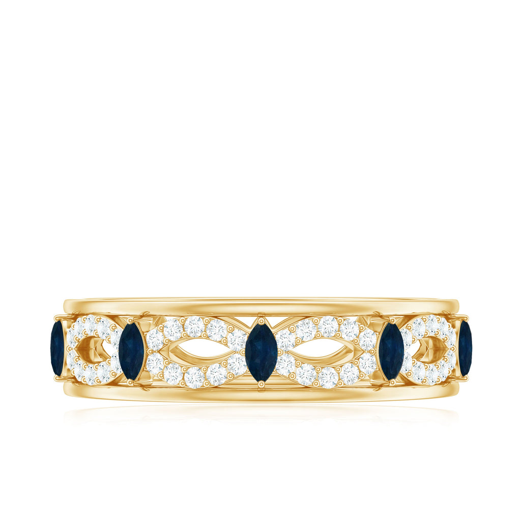 Natural Blue Sapphire Infinity Wedding Band with Diamond