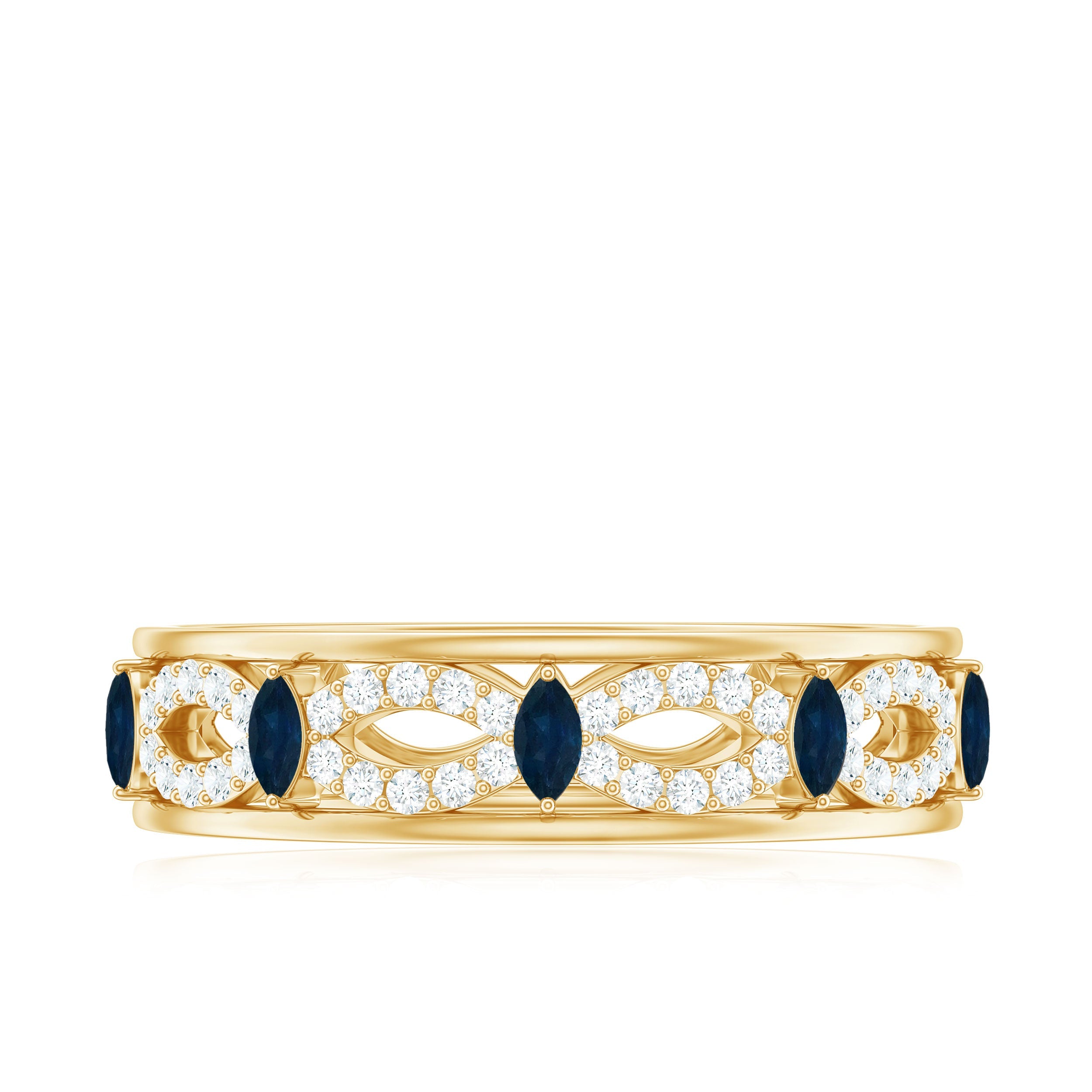 Natural Blue Sapphire Infinity Wedding Band with Diamond
