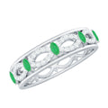 Genuine Emerald Diamond Eternity Wedding Band with Infinity Shank