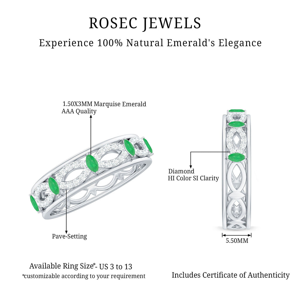 Genuine Emerald Diamond Eternity Wedding Band with Infinity Shank