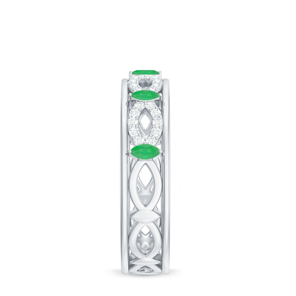 Genuine Emerald Diamond Eternity Wedding Band with Infinity Shank
