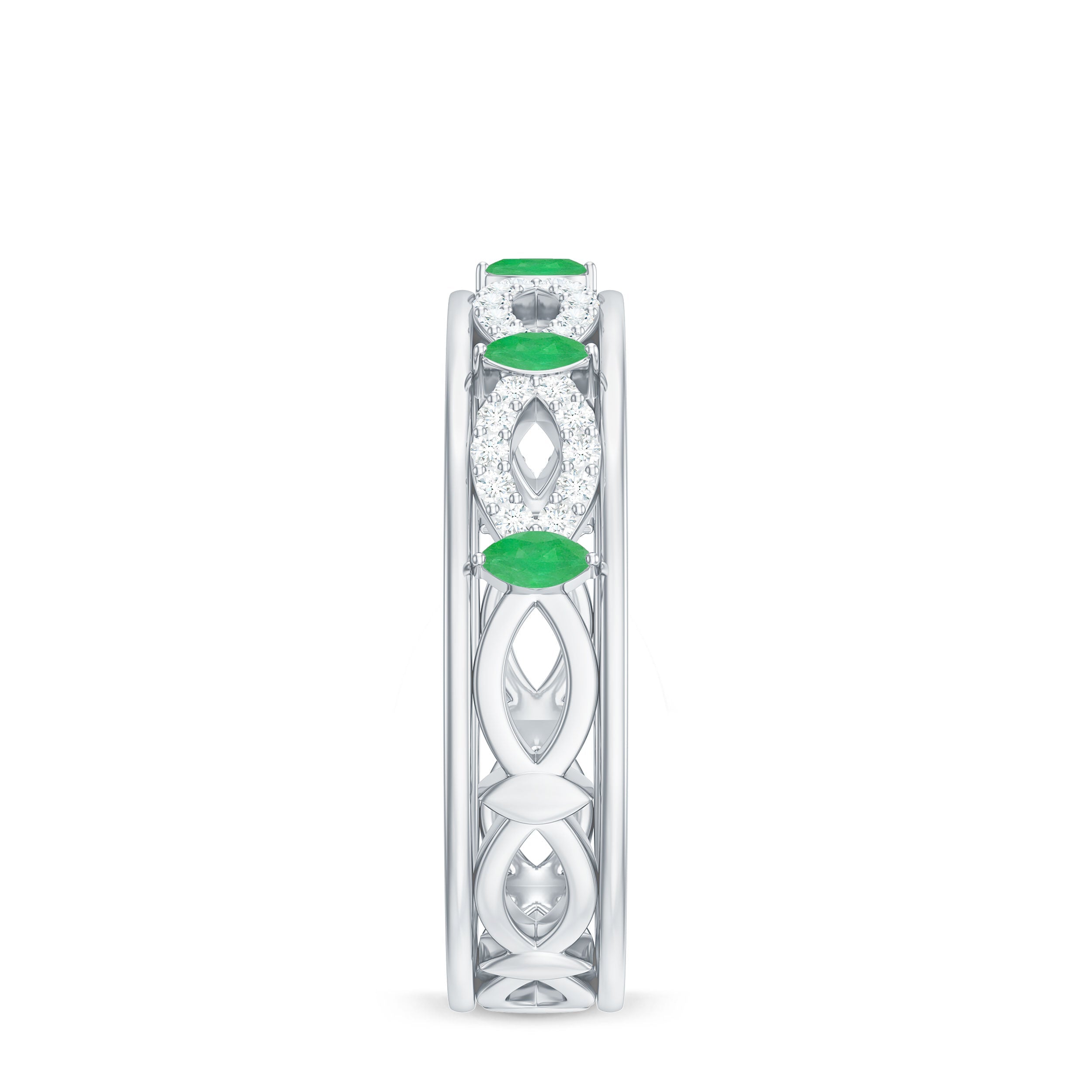 Genuine Emerald Diamond Eternity Wedding Band with Infinity Shank